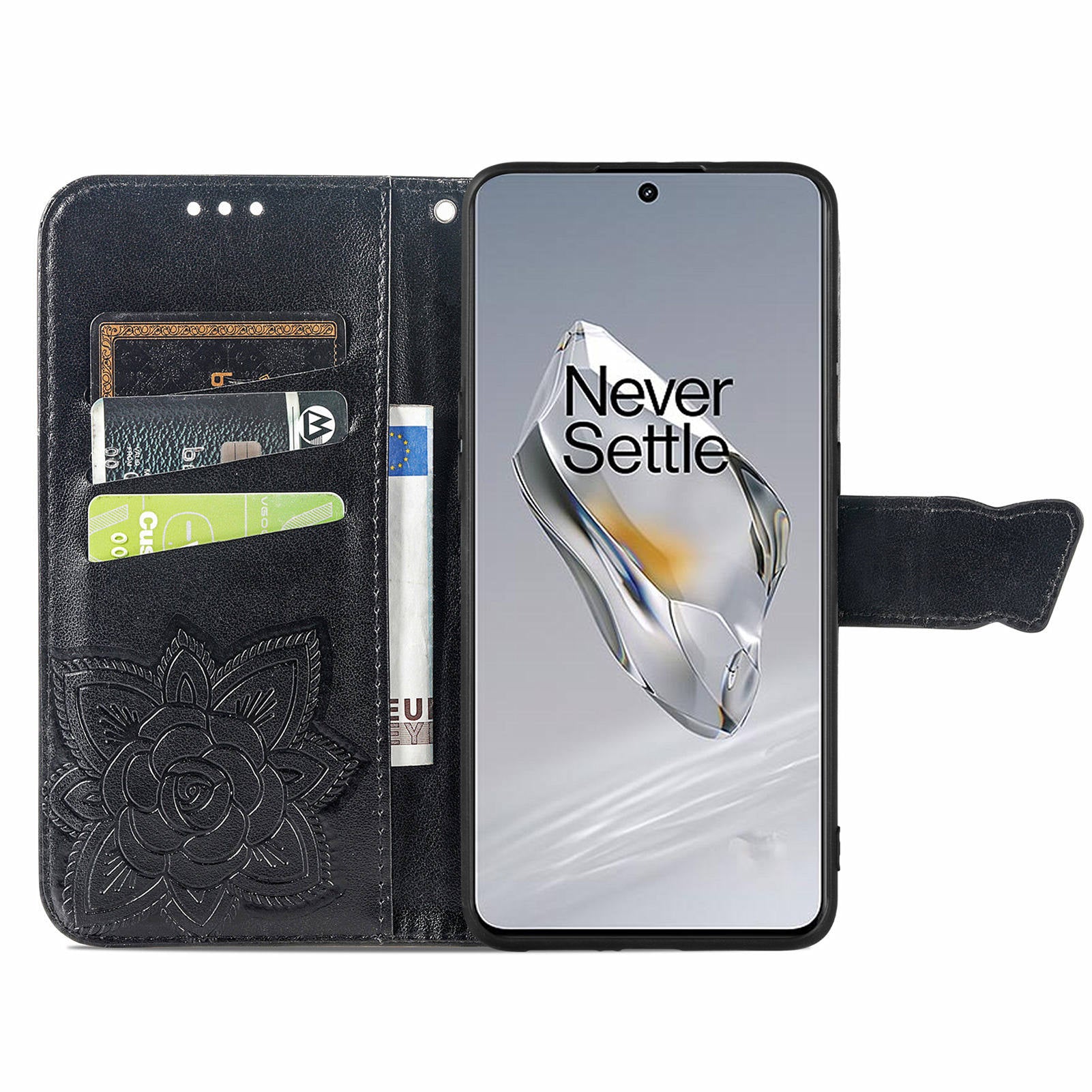 For OnePlus 12 5G Case PU Leather Butterfly Pattern Magnetic Flip Phone Cover - Black