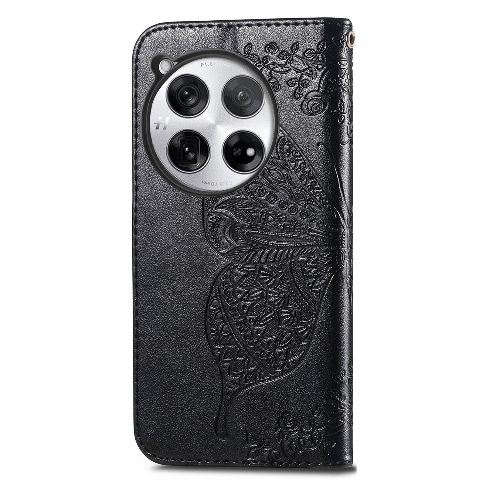 For OnePlus 12 5G Case PU Leather Butterfly Pattern Magnetic Flip Phone Cover - Black