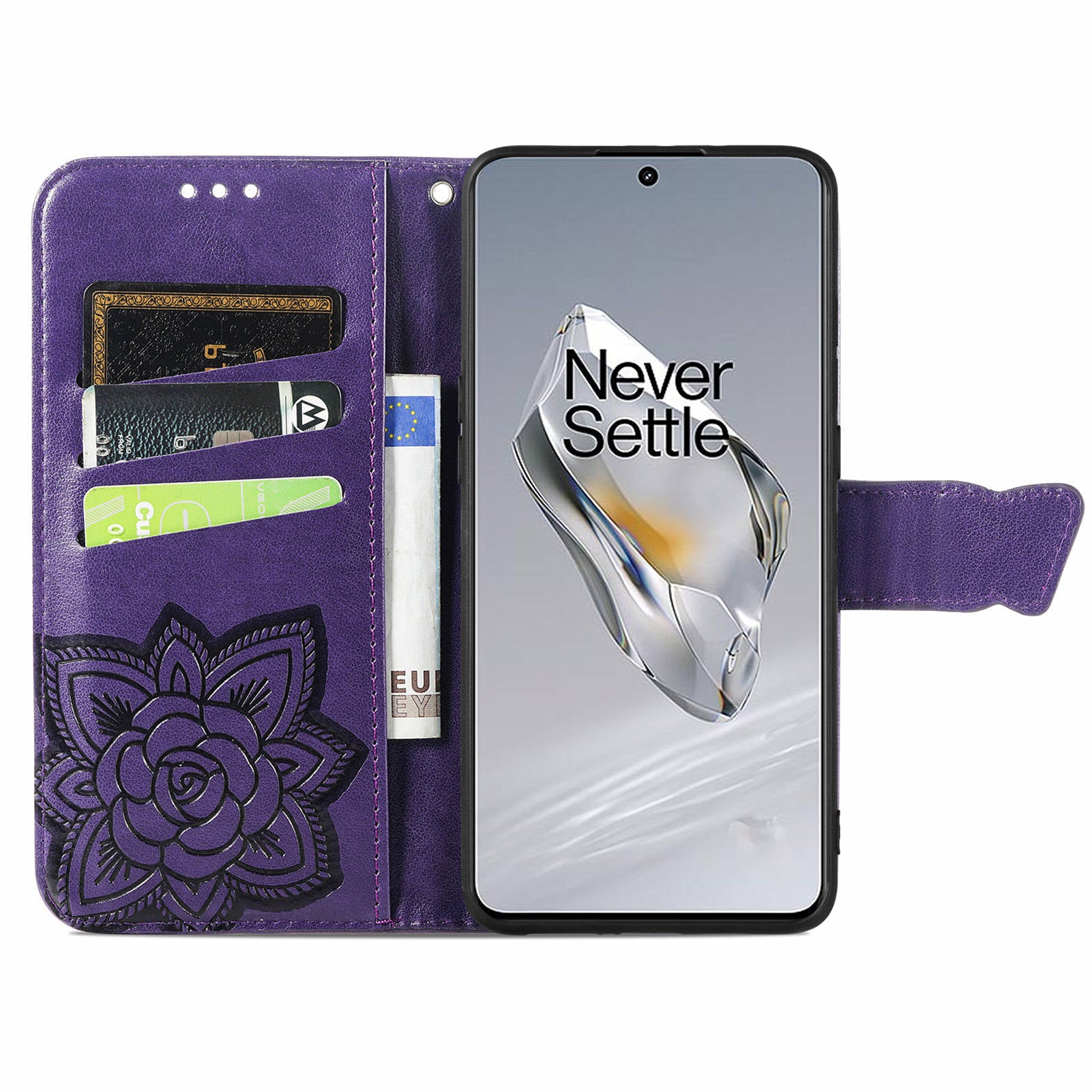 For OnePlus 12 5G Case PU Leather Butterfly Pattern Magnetic Flip Phone Cover - Dark Purple