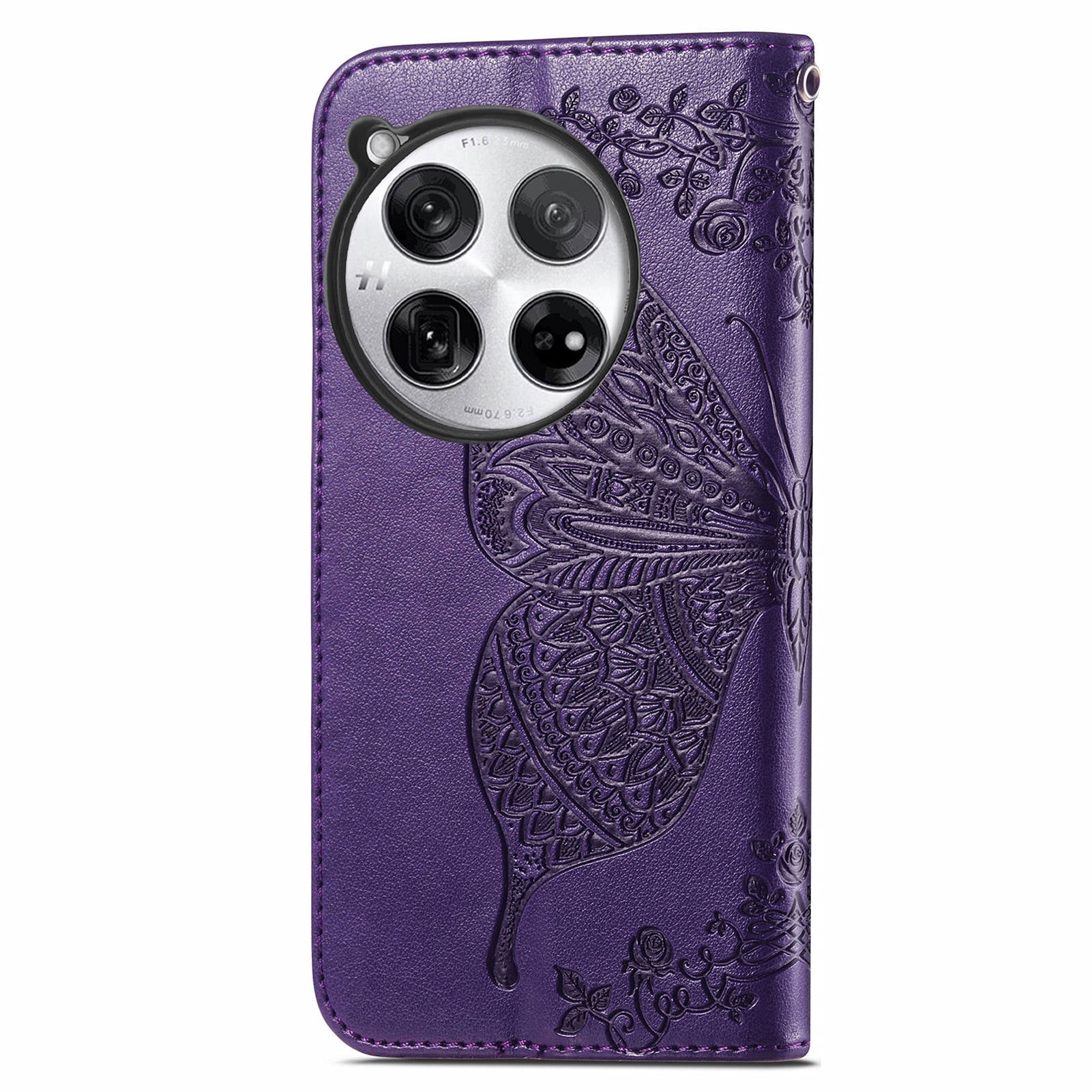 For OnePlus 12 5G Case PU Leather Butterfly Pattern Magnetic Flip Phone Cover - Dark Purple