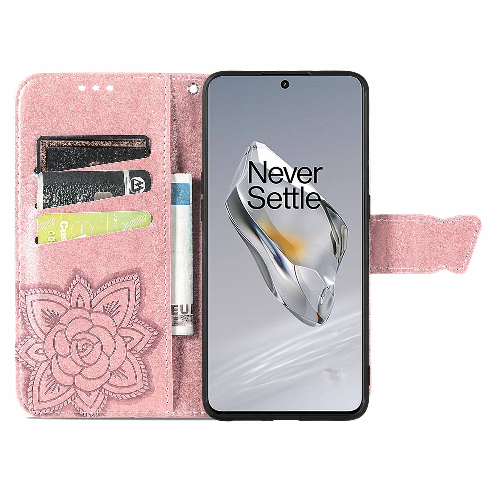 For OnePlus 12 5G Case PU Leather Butterfly Pattern Magnetic Flip Phone Cover - Rose Gold