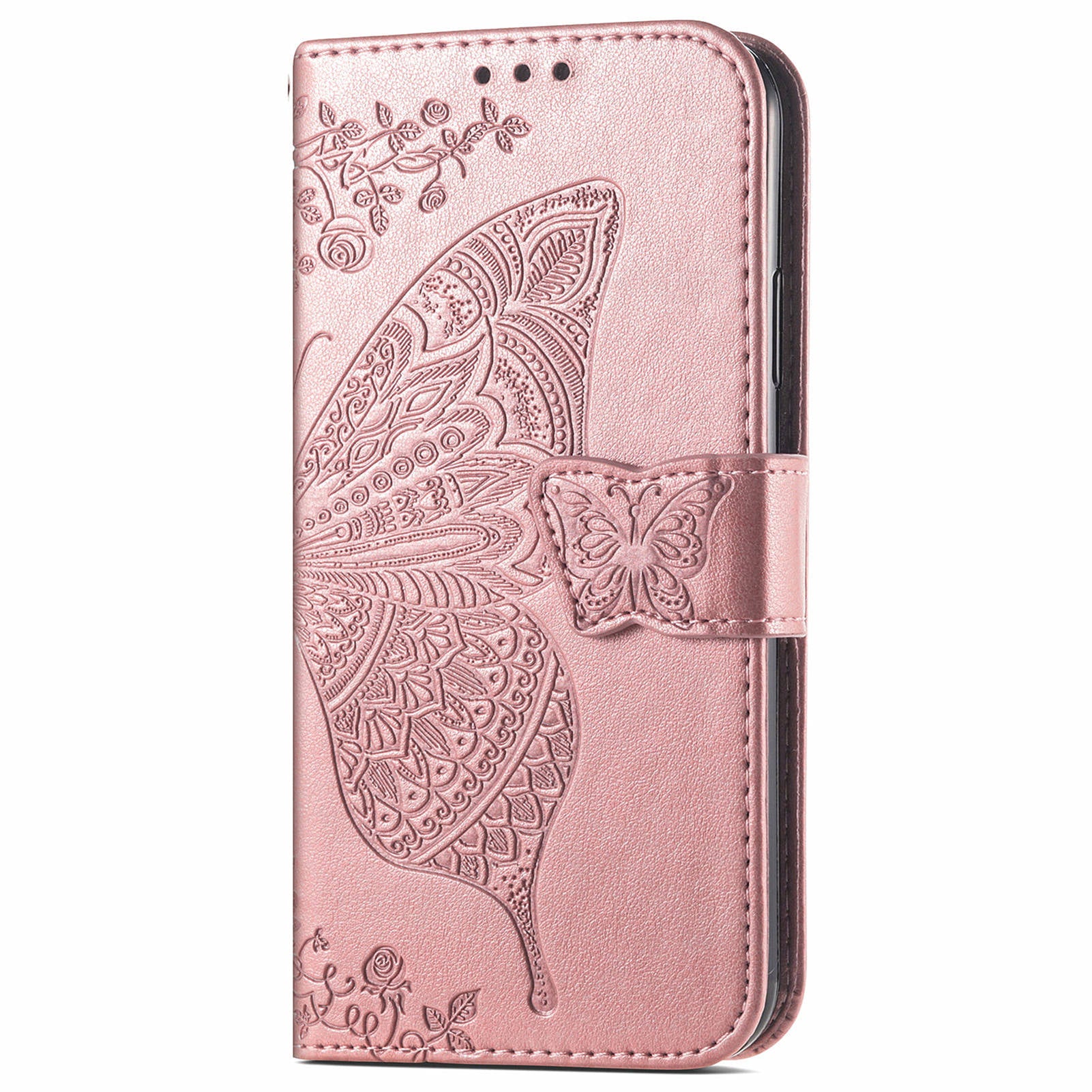 For OnePlus 12 5G Case PU Leather Butterfly Pattern Magnetic Flip Phone Cover - Rose Gold