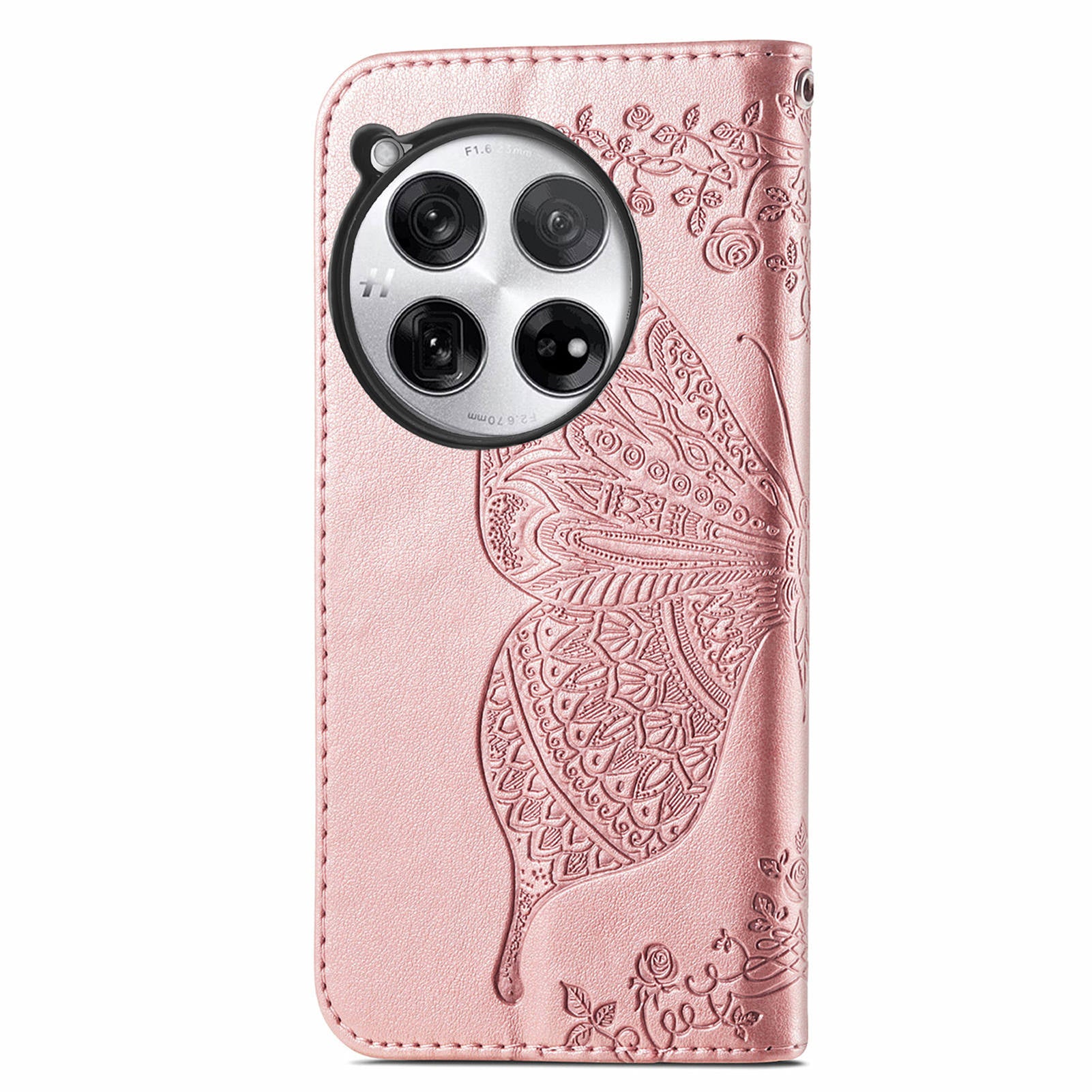 For OnePlus 12 5G Case PU Leather Butterfly Pattern Magnetic Flip Phone Cover - Rose Gold