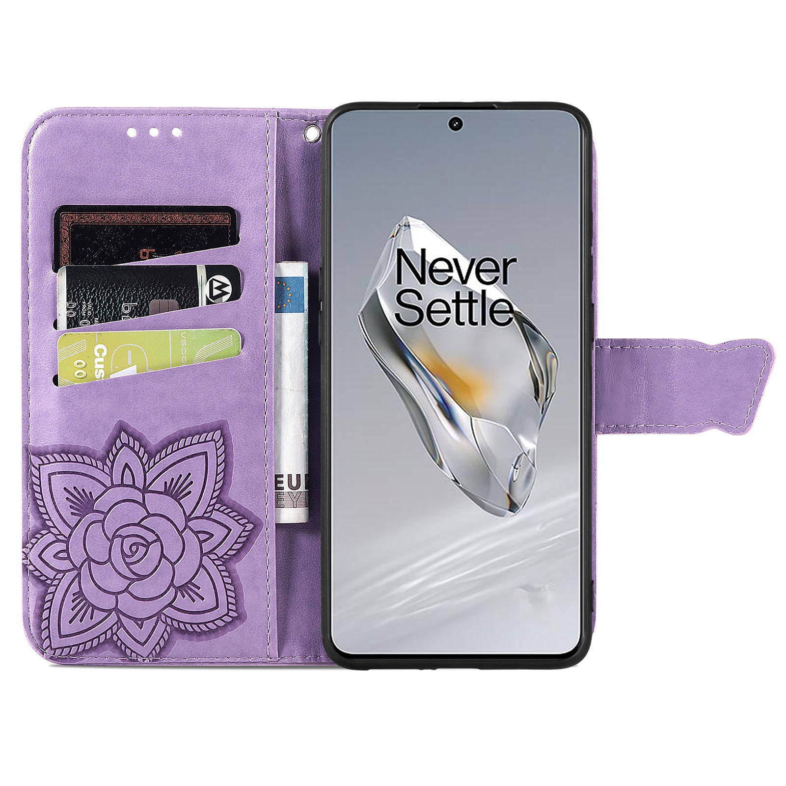 For OnePlus 12 5G Case PU Leather Butterfly Pattern Magnetic Flip Phone Cover - Light Purple