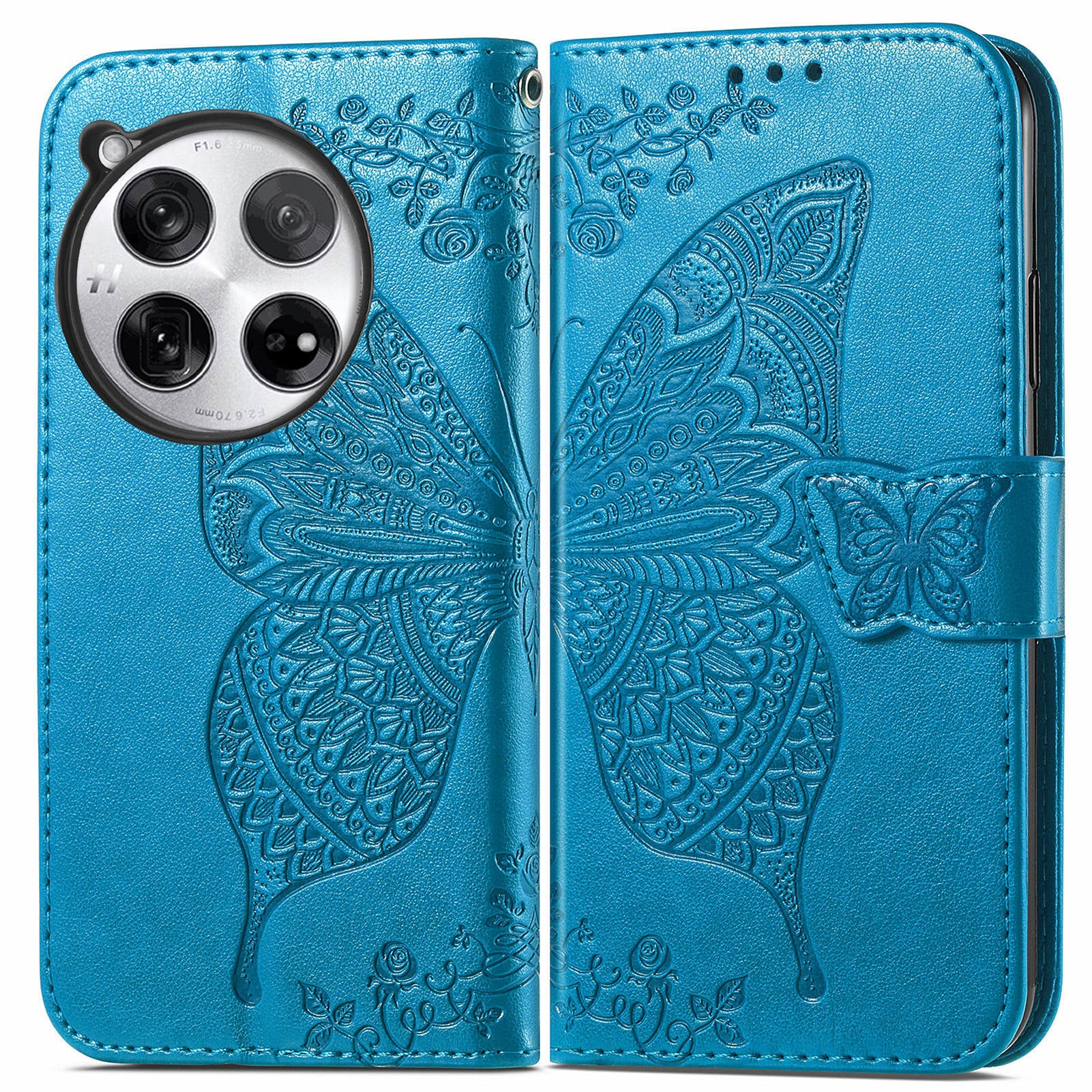 For OnePlus 12 5G Case PU Leather Butterfly Pattern Magnetic Flip Phone Cover - Blue