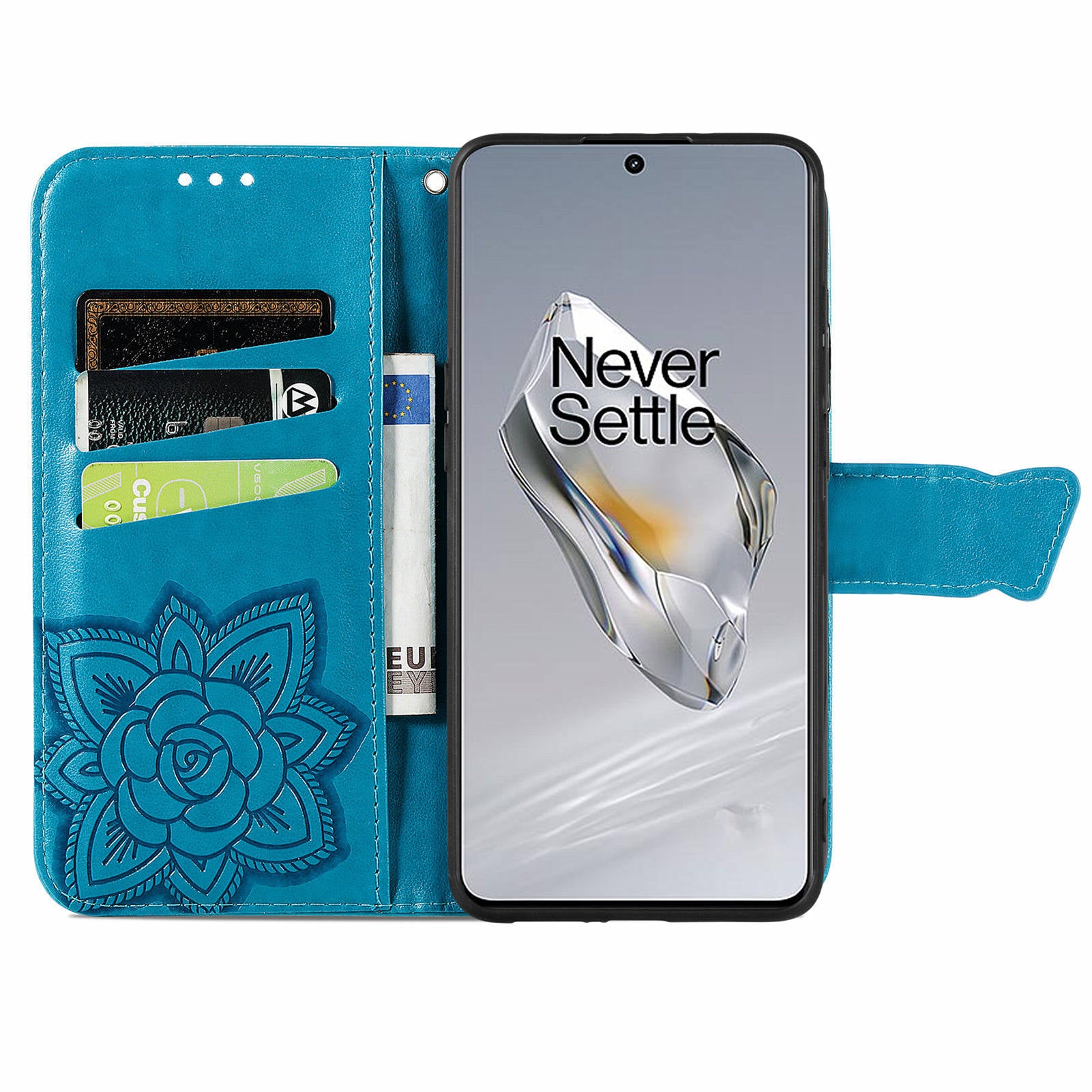 For OnePlus 12 5G Case PU Leather Butterfly Pattern Magnetic Flip Phone Cover - Blue