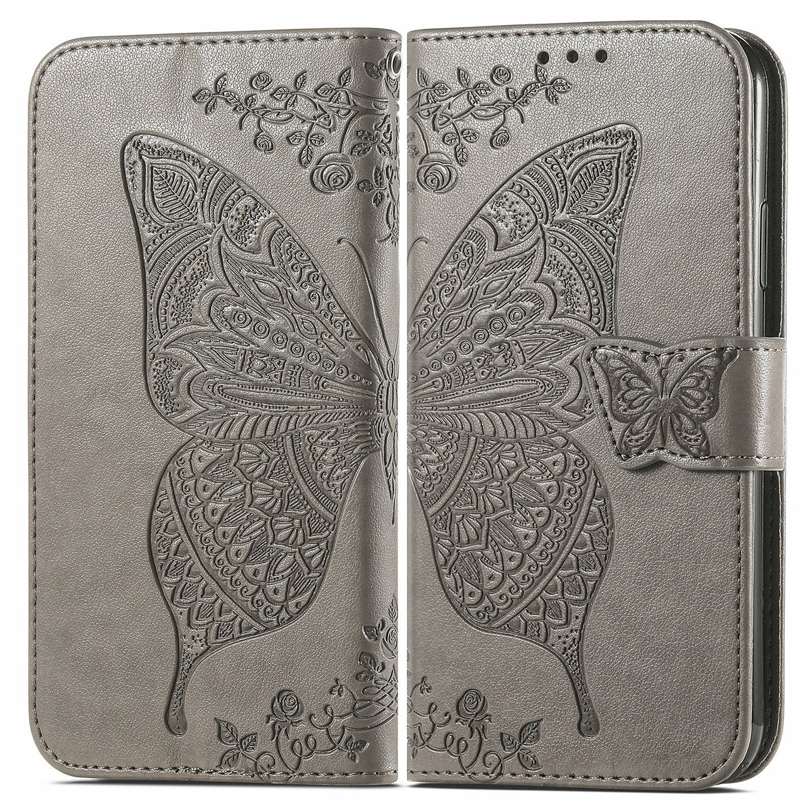 For OnePlus 12 5G Case PU Leather Butterfly Pattern Magnetic Flip Phone Cover - Grey