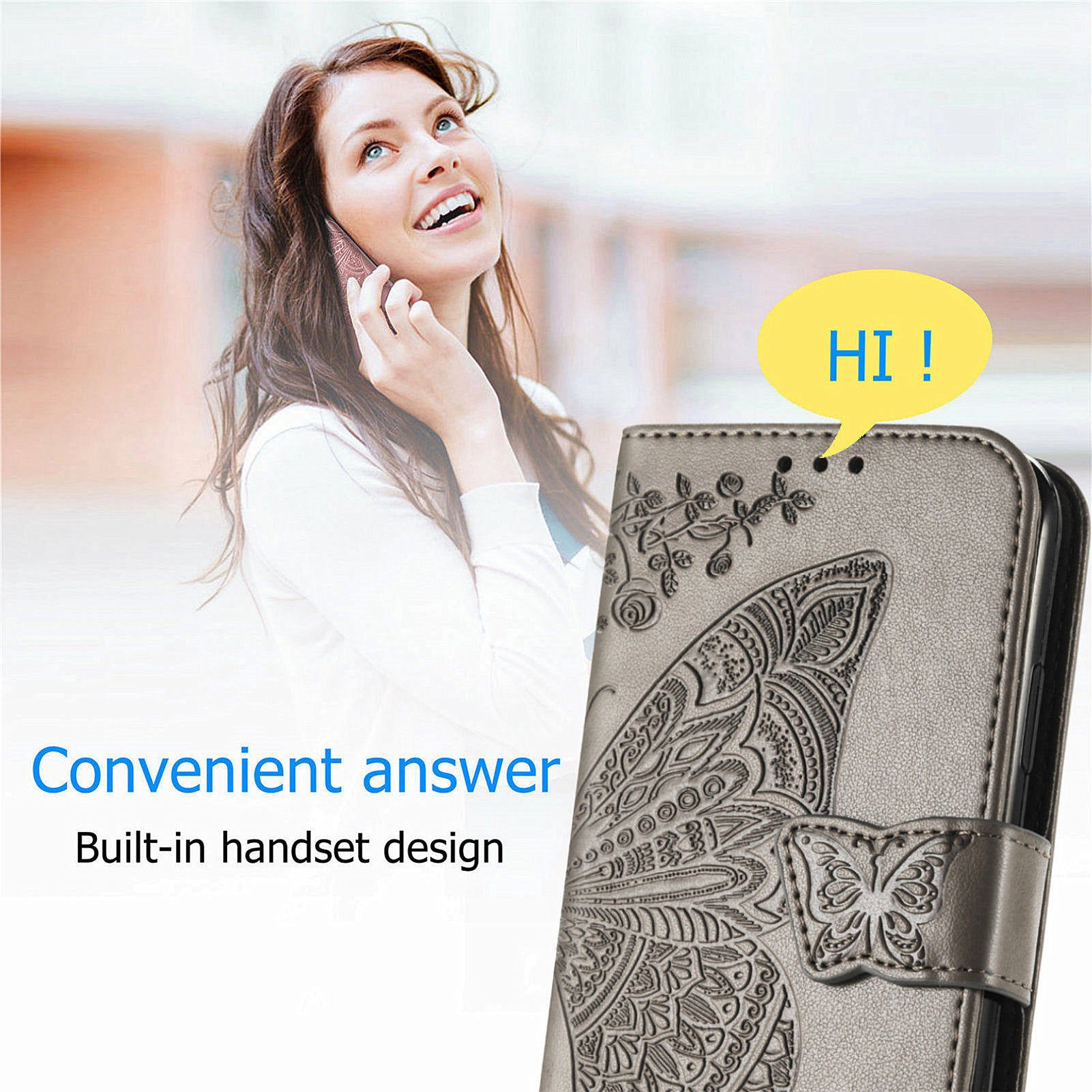 For OnePlus 12 5G Case PU Leather Butterfly Pattern Magnetic Flip Phone Cover - Grey