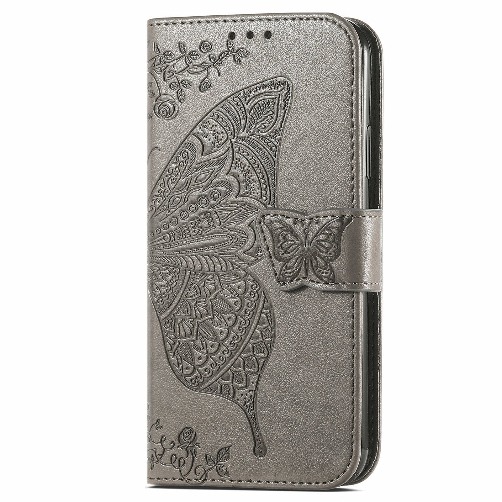 For OnePlus 12 5G Case PU Leather Butterfly Pattern Magnetic Flip Phone Cover - Grey