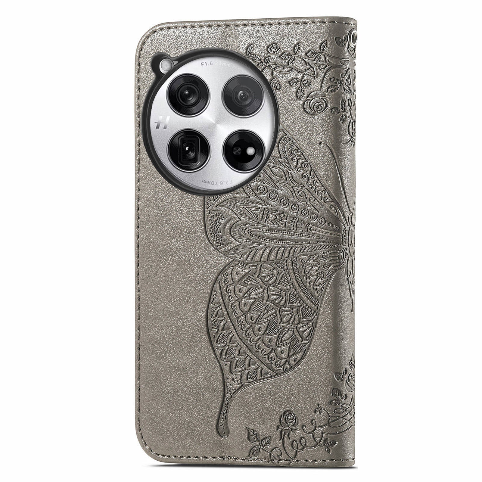 For OnePlus 12 5G Case PU Leather Butterfly Pattern Magnetic Flip Phone Cover - Grey