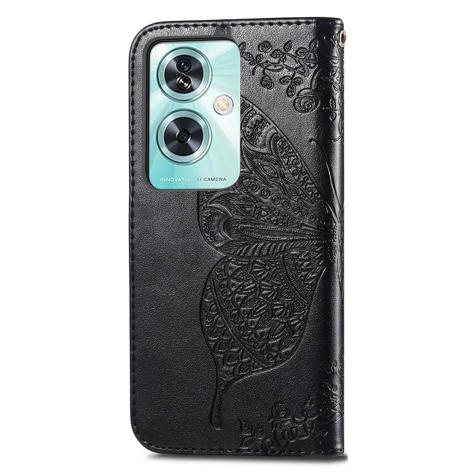 For OnePlus Nord N30 SE 5G Case PU Leather Butterfly Imprinted Stand Card Holders Phone Cover - Black