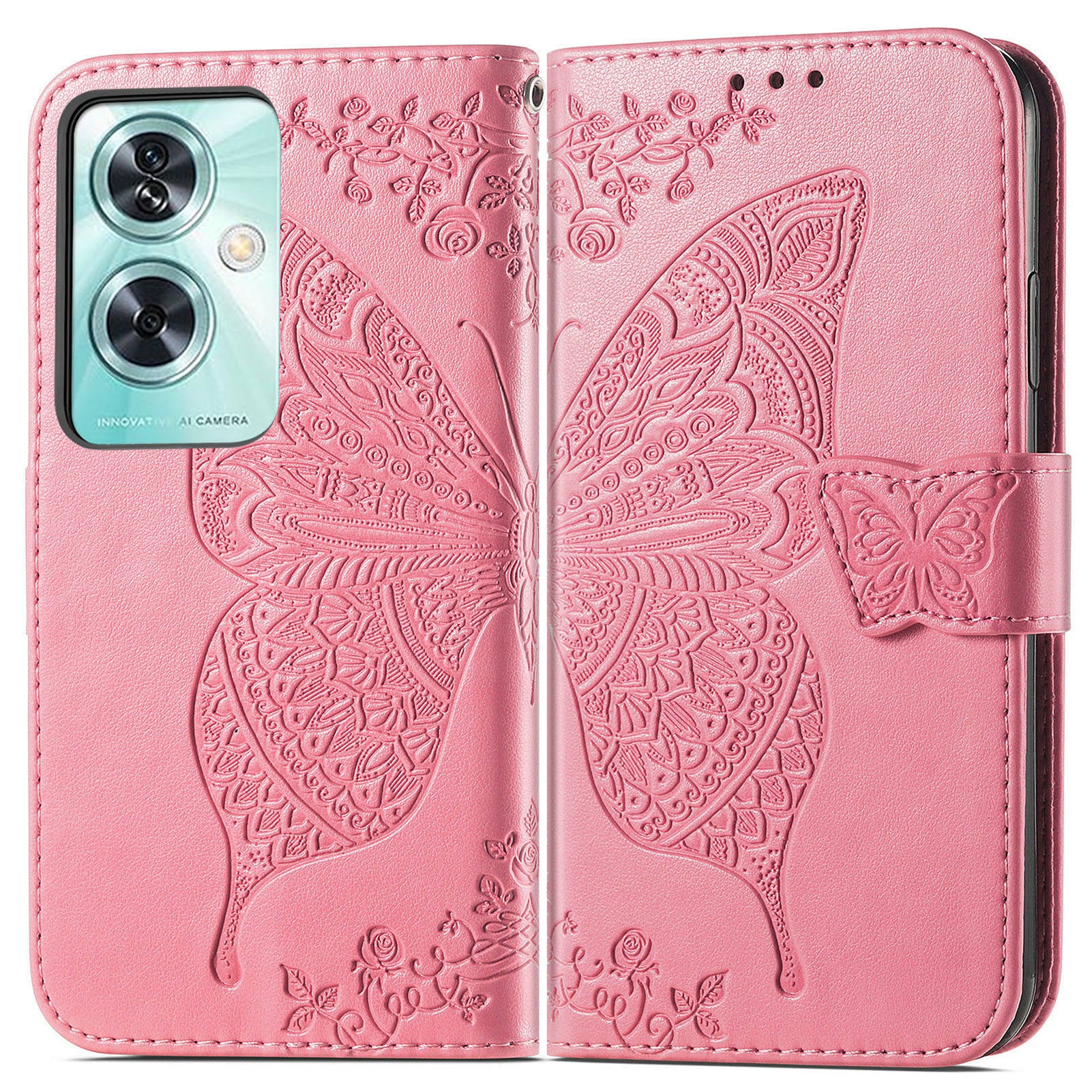 For OnePlus Nord N30 SE 5G Case PU Leather Butterfly Imprinted Stand Card Holders Phone Cover - Pink