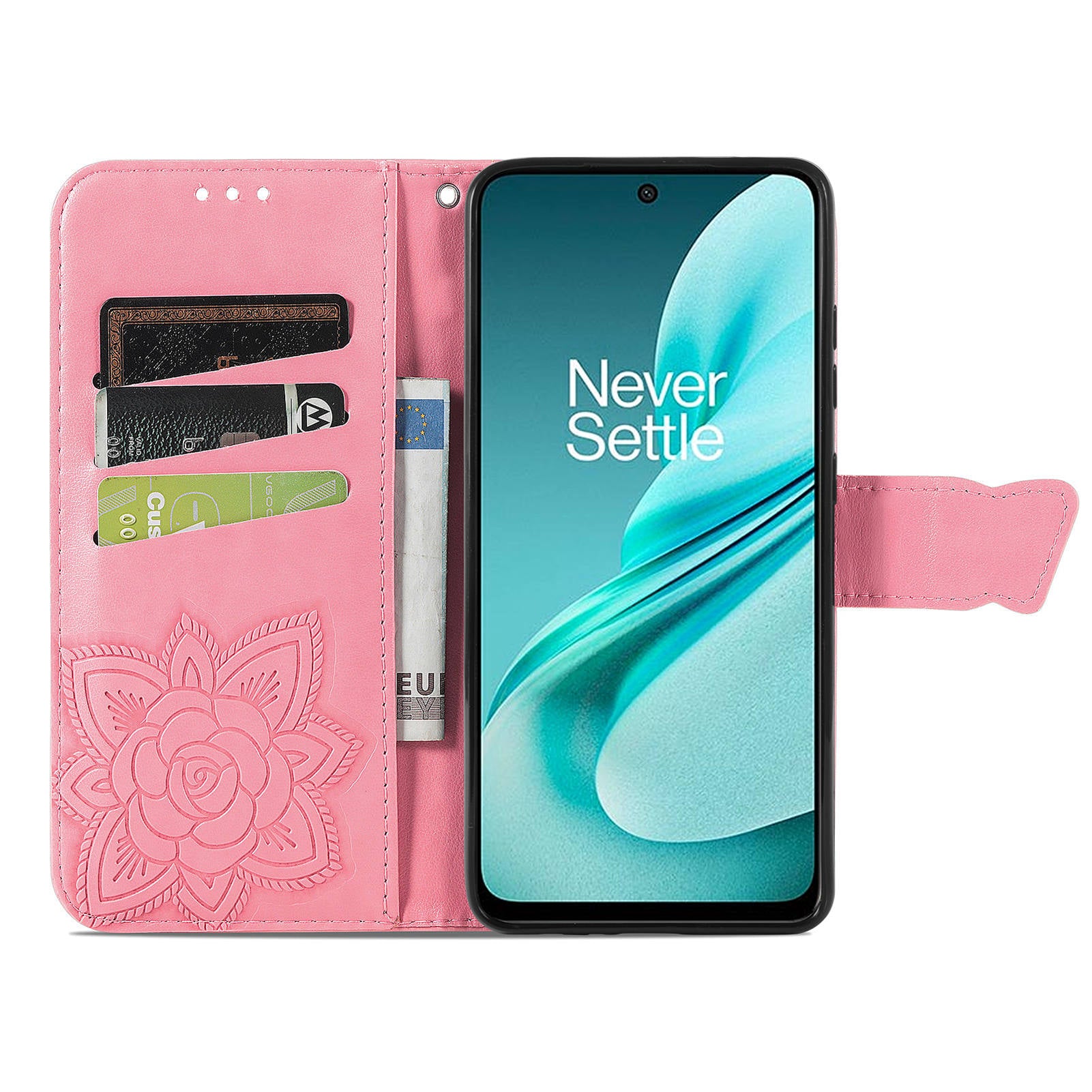 For OnePlus Nord N30 SE 5G Case PU Leather Butterfly Imprinted Stand Card Holders Phone Cover - Pink