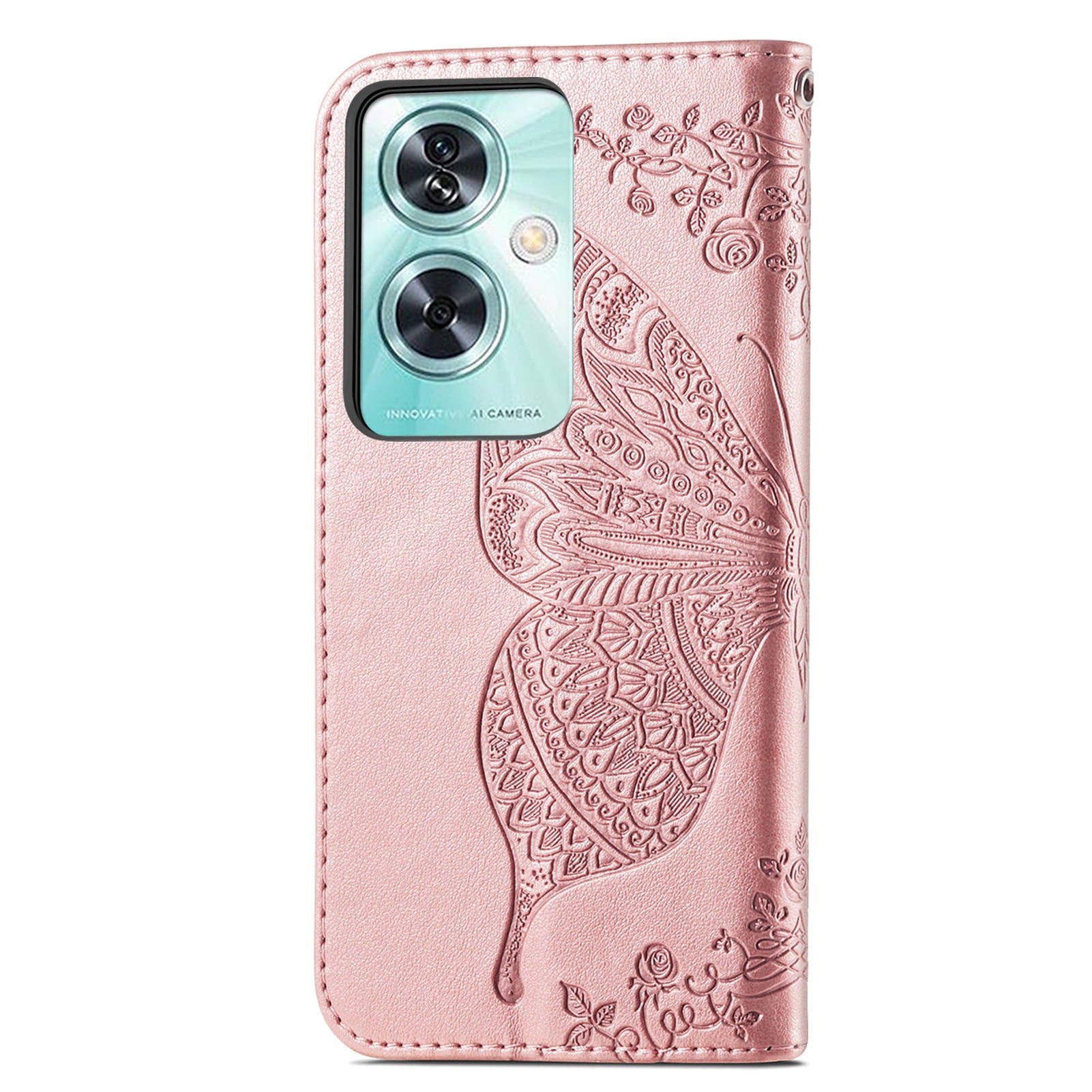 For OnePlus Nord N30 SE 5G Case PU Leather Butterfly Imprinted Stand Card Holders Phone Cover - Rose Gold