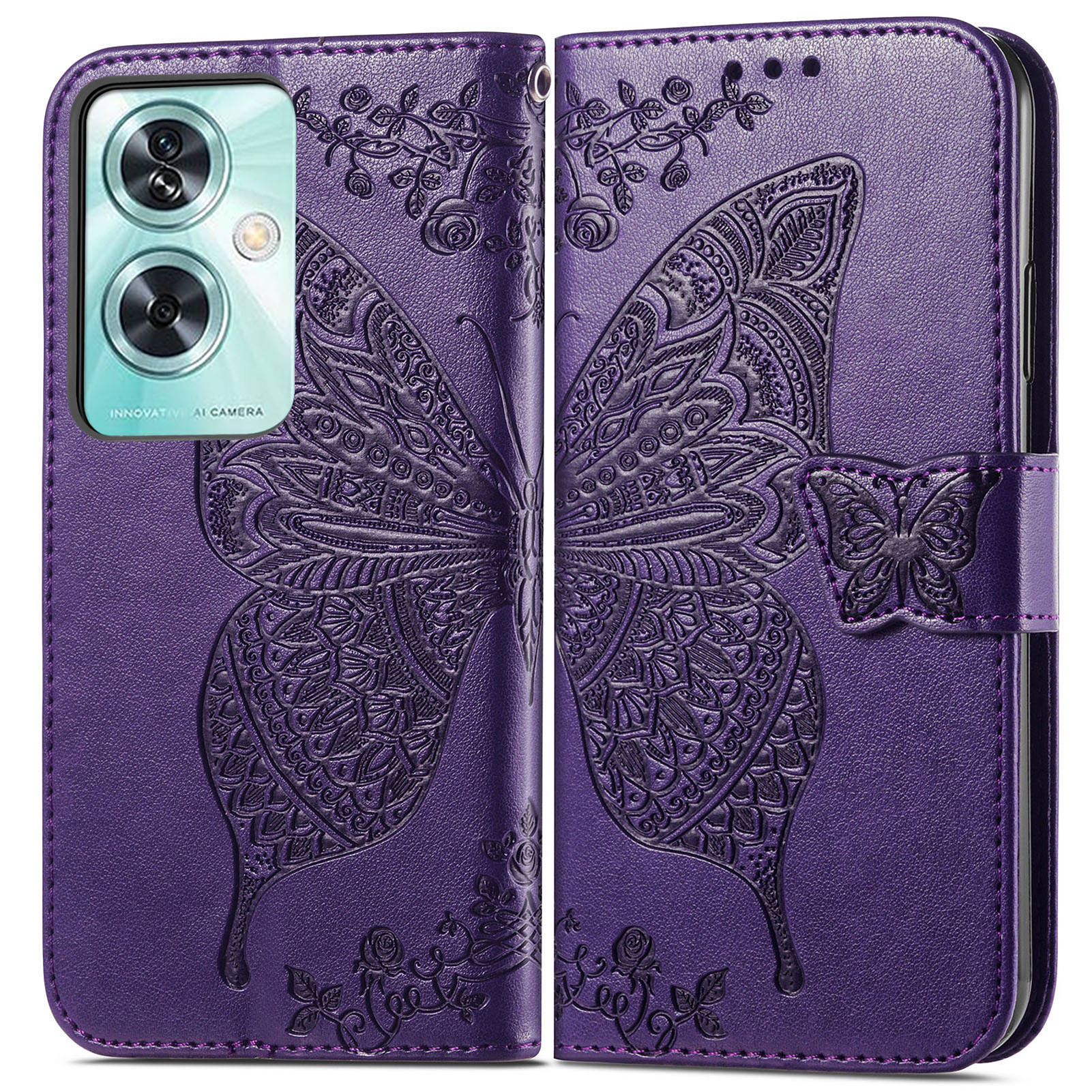 For OnePlus Nord N30 SE 5G Case PU Leather Butterfly Imprinted Stand Card Holders Phone Cover - Dark Purple