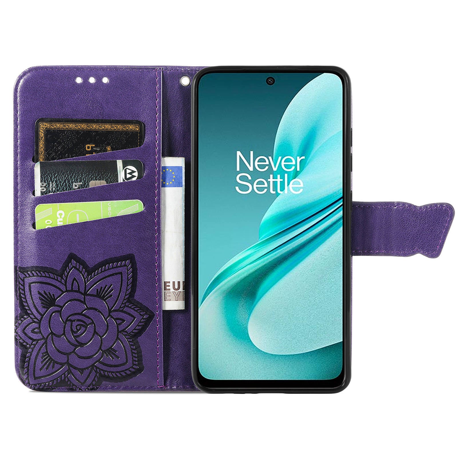 For OnePlus Nord N30 SE 5G Case PU Leather Butterfly Imprinted Stand Card Holders Phone Cover - Dark Purple