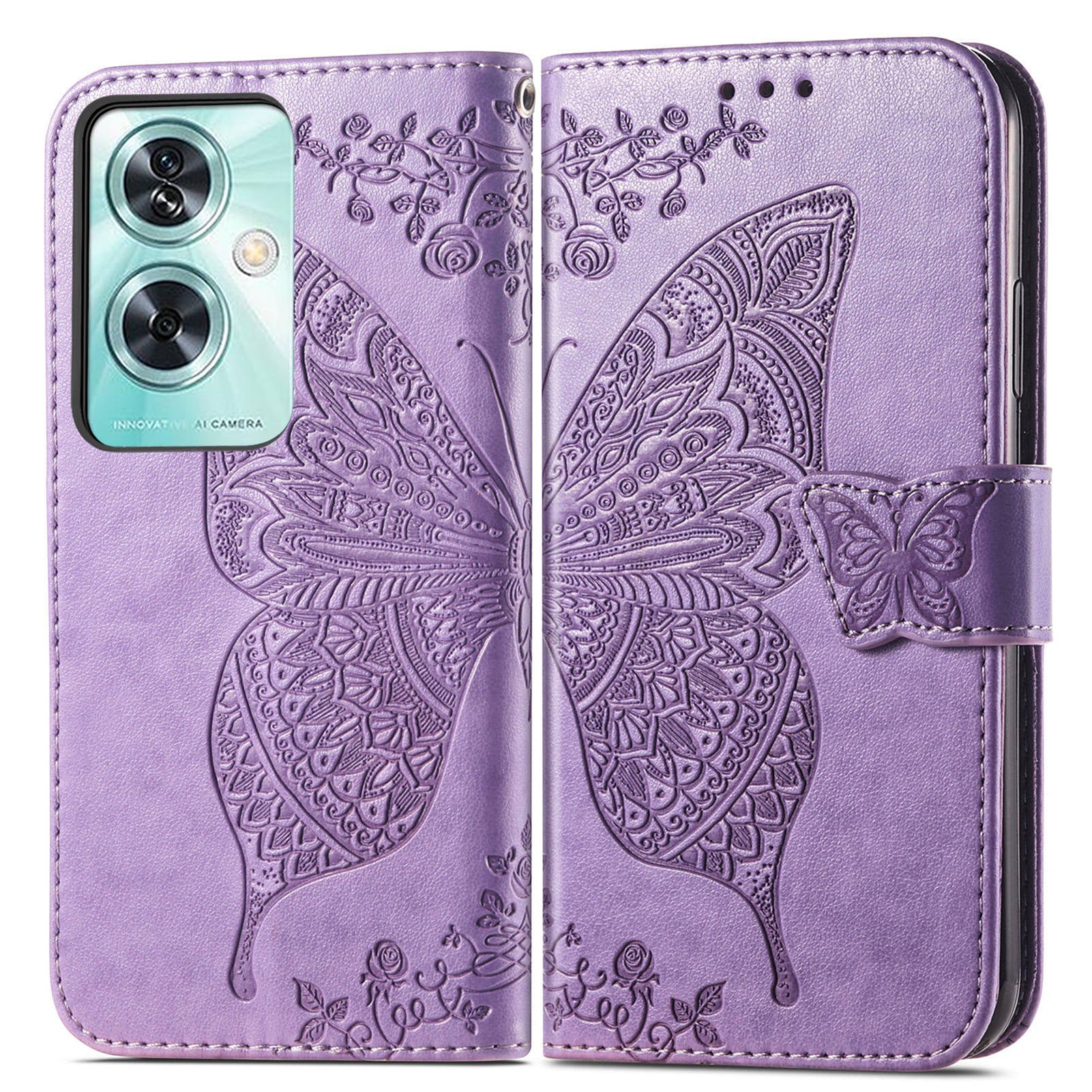 For OnePlus Nord N30 SE 5G Case PU Leather Butterfly Imprinted Stand Card Holders Phone Cover - Light Purple