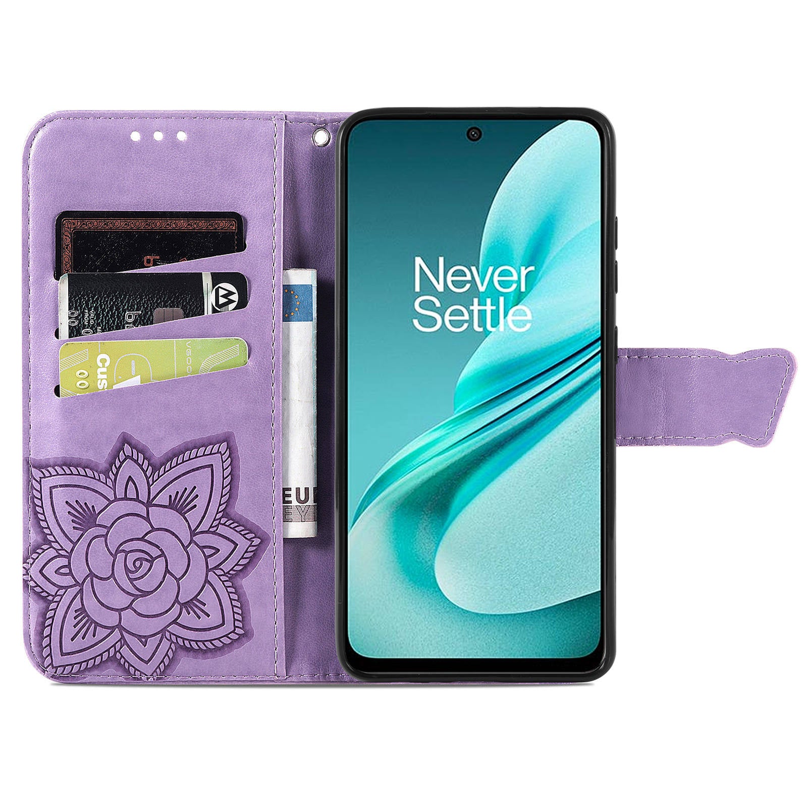 For OnePlus Nord N30 SE 5G Case PU Leather Butterfly Imprinted Stand Card Holders Phone Cover - Light Purple