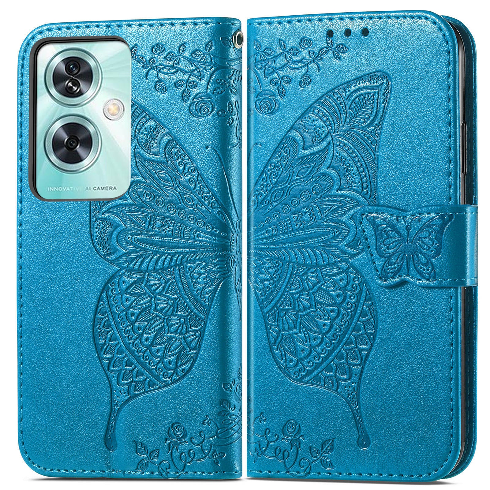 For OnePlus Nord N30 SE 5G Case PU Leather Butterfly Imprinted Stand Card Holders Phone Cover - Blue