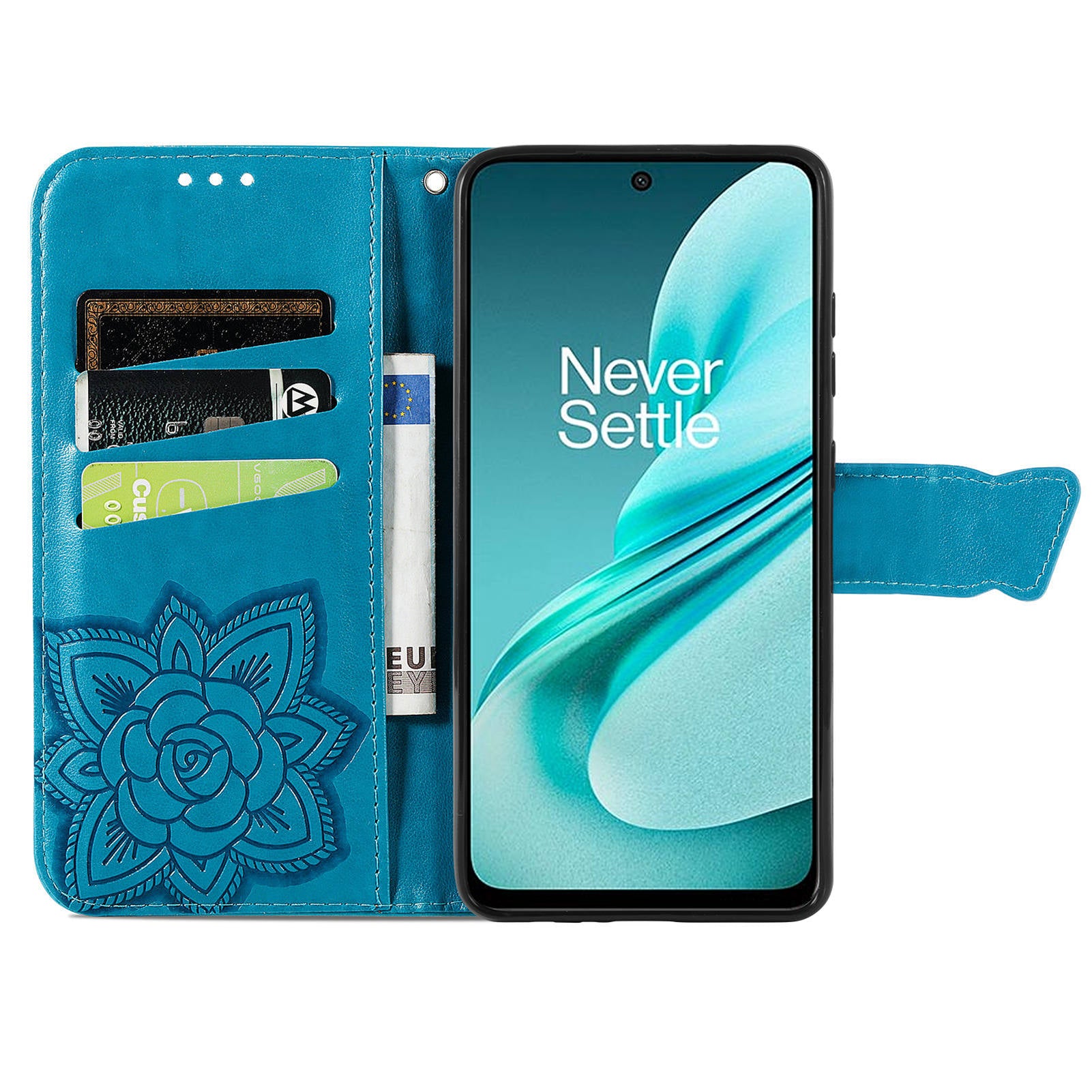 For OnePlus Nord N30 SE 5G Case PU Leather Butterfly Imprinted Stand Card Holders Phone Cover - Blue