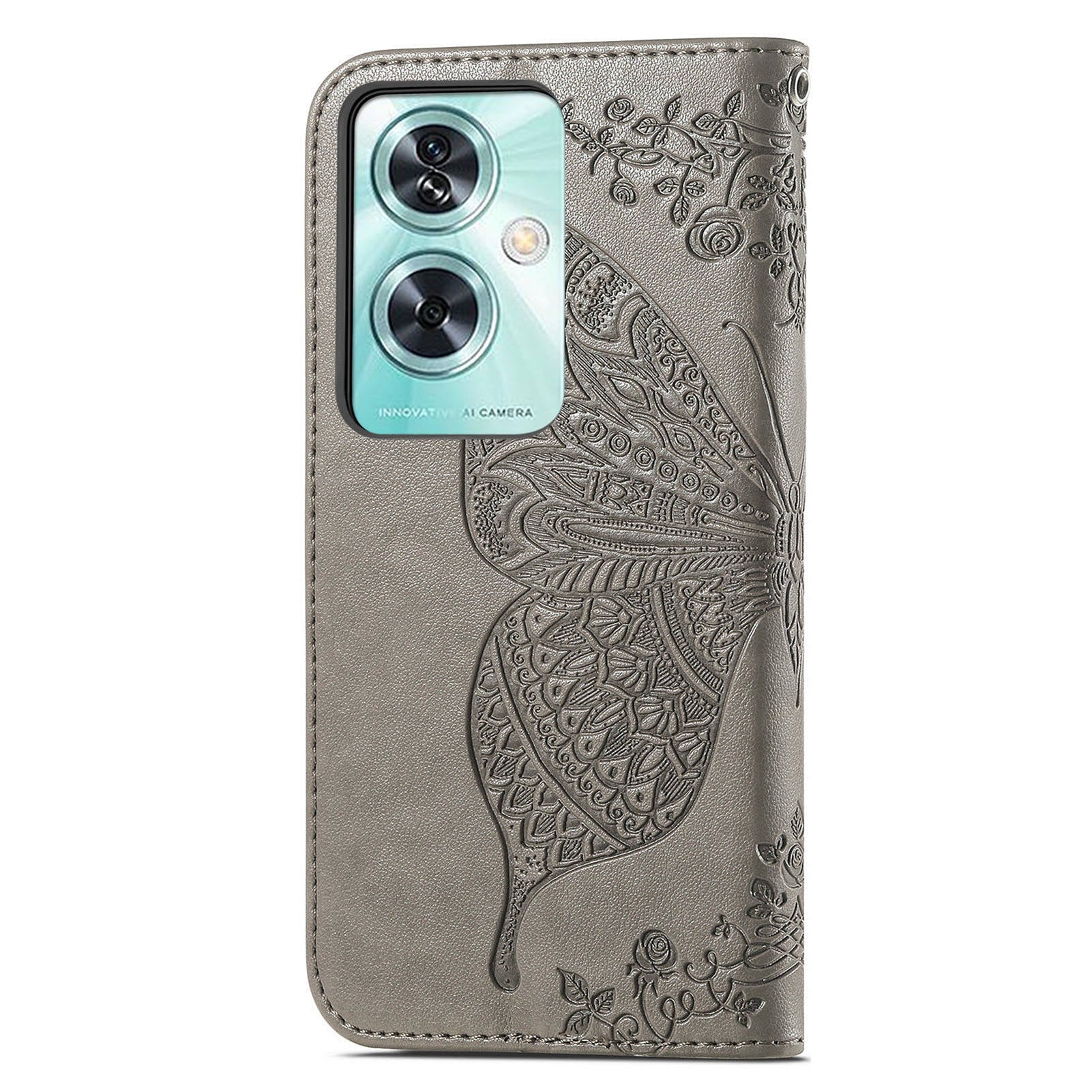 For OnePlus Nord N30 SE 5G Case PU Leather Butterfly Imprinted Stand Card Holders Phone Cover - Grey