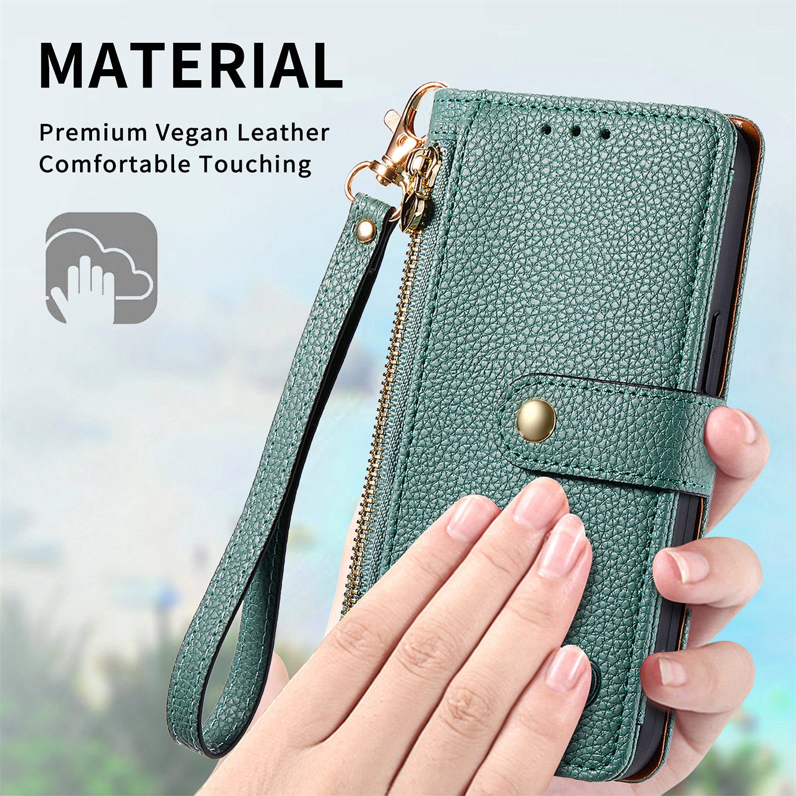 For Samsung Galaxy S24 Wallet Case RFID Blocking Leather Phone Cover - Green
