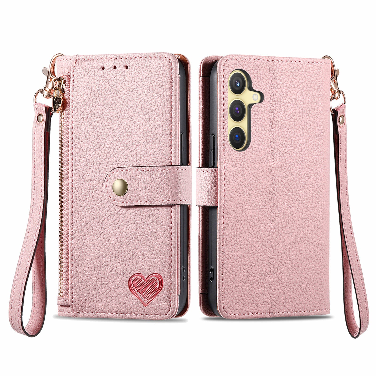 For Samsung Galaxy S24 Wallet Case RFID Blocking Leather Phone Cover - Pink