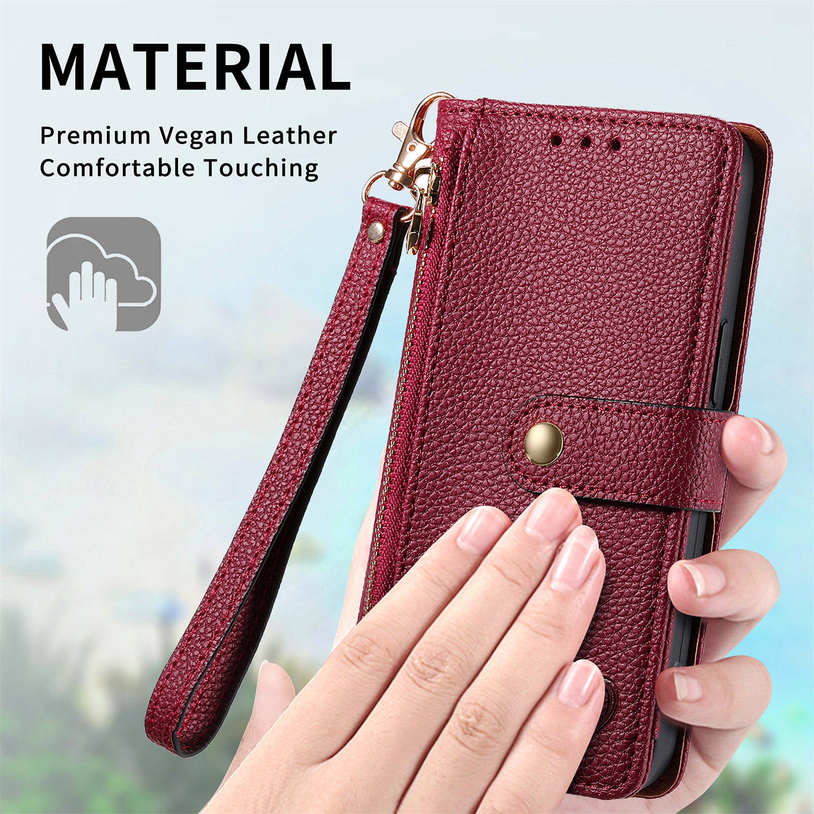 For Samsung Galaxy S24 Wallet Case RFID Blocking Leather Phone Cover - Red