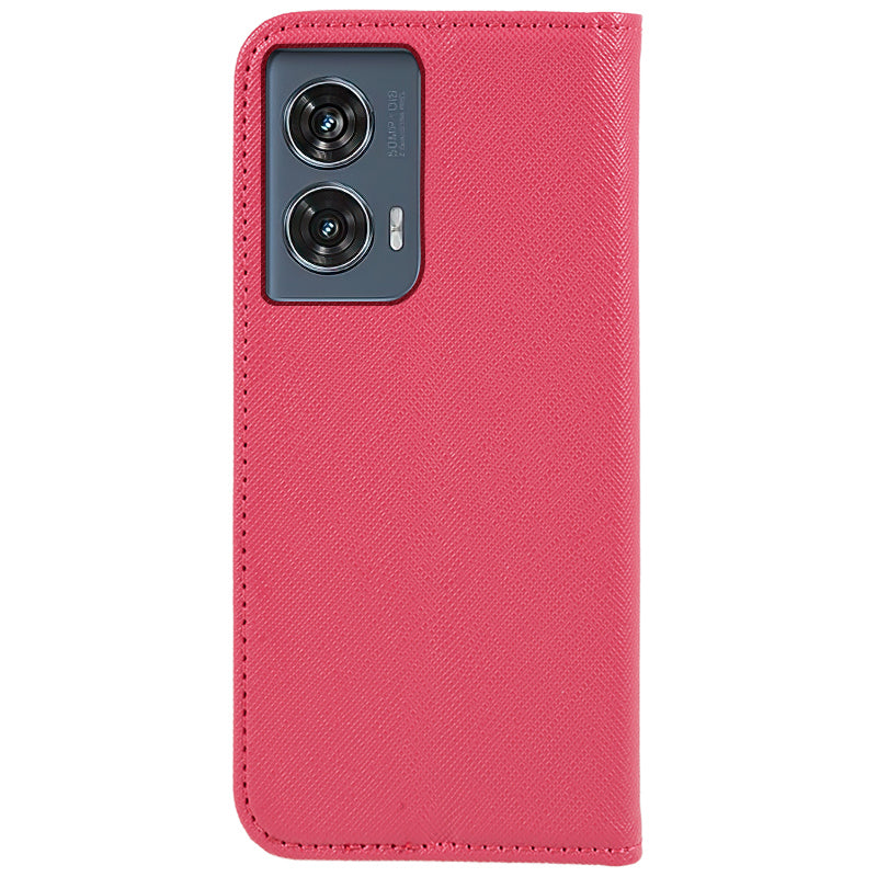 For Motorola Edge 50 Fusion Magnetic Case Flip Card Holder Cross Texture Phone Cover - Rose