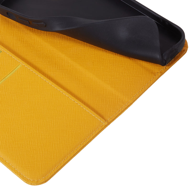 For Motorola Edge 50 Fusion Magnetic Case Flip Card Holder Cross Texture Phone Cover - Yellow