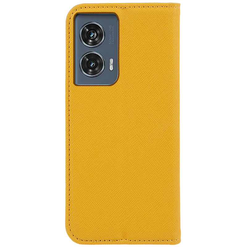 For Motorola Edge 50 Fusion Magnetic Case Flip Card Holder Cross Texture Phone Cover - Yellow