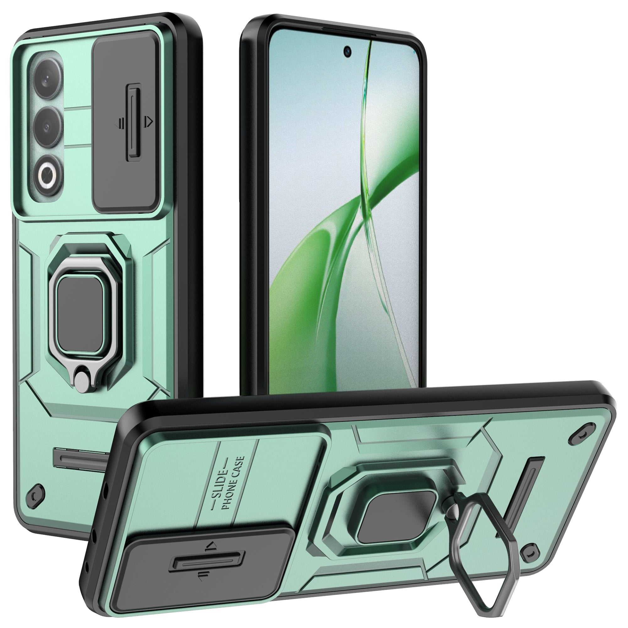 For OnePlus Nord CE4 5G Camera Protection Kickstand Case Rugged PC+TPU Phone Cover - Green