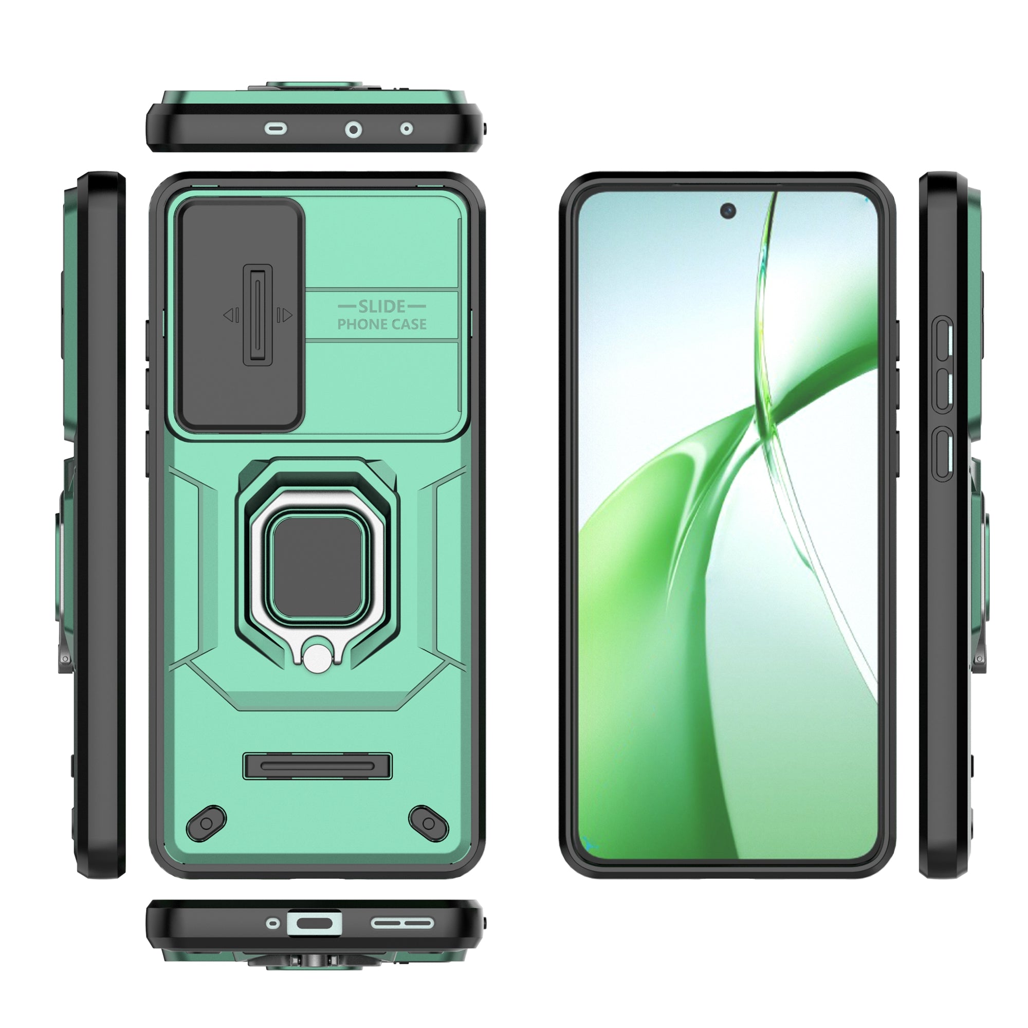 For OnePlus Nord CE4 5G Camera Protection Kickstand Case Rugged PC+TPU Phone Cover - Green