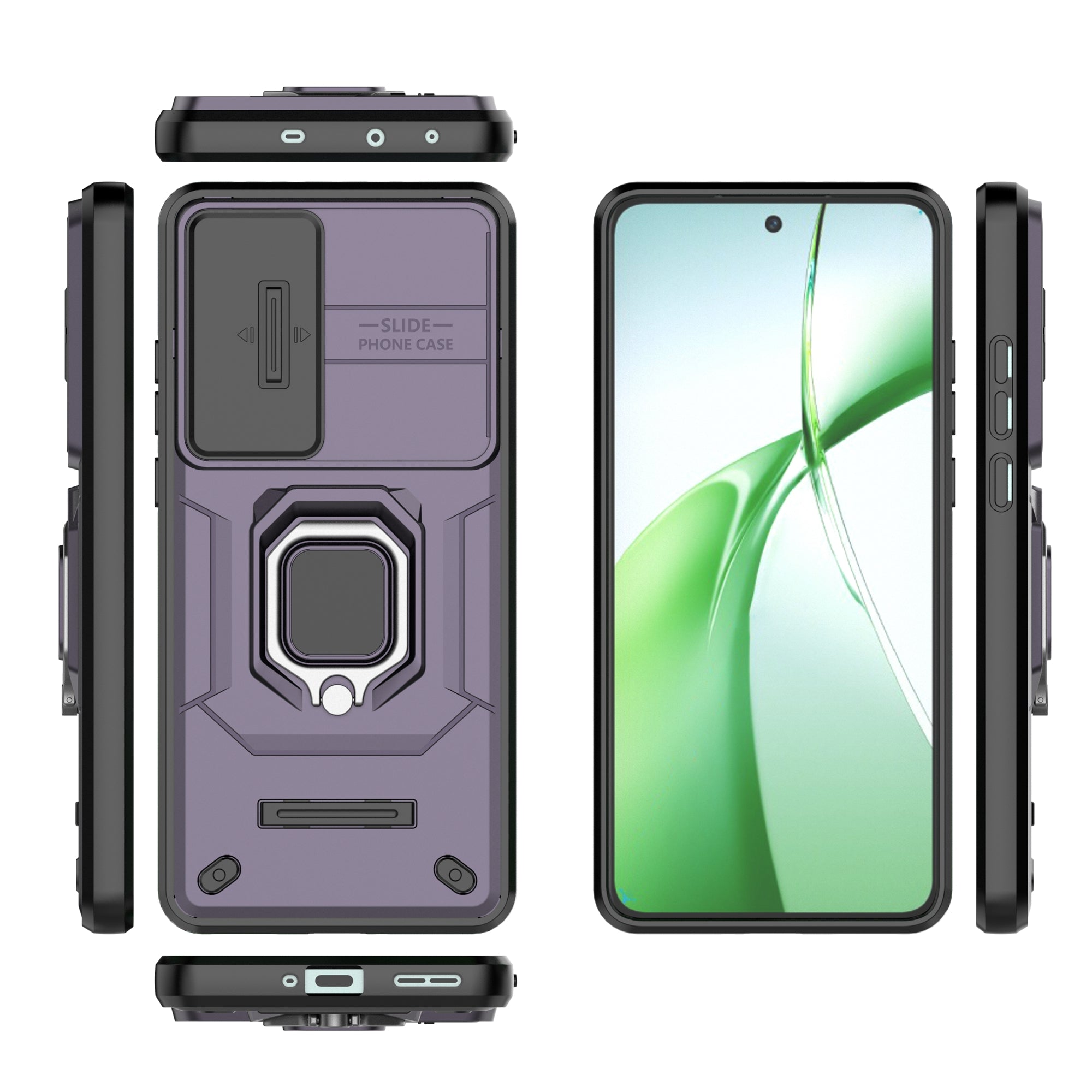 For OnePlus Nord CE4 5G Camera Protection Kickstand Case Rugged PC+TPU Phone Cover - Purple