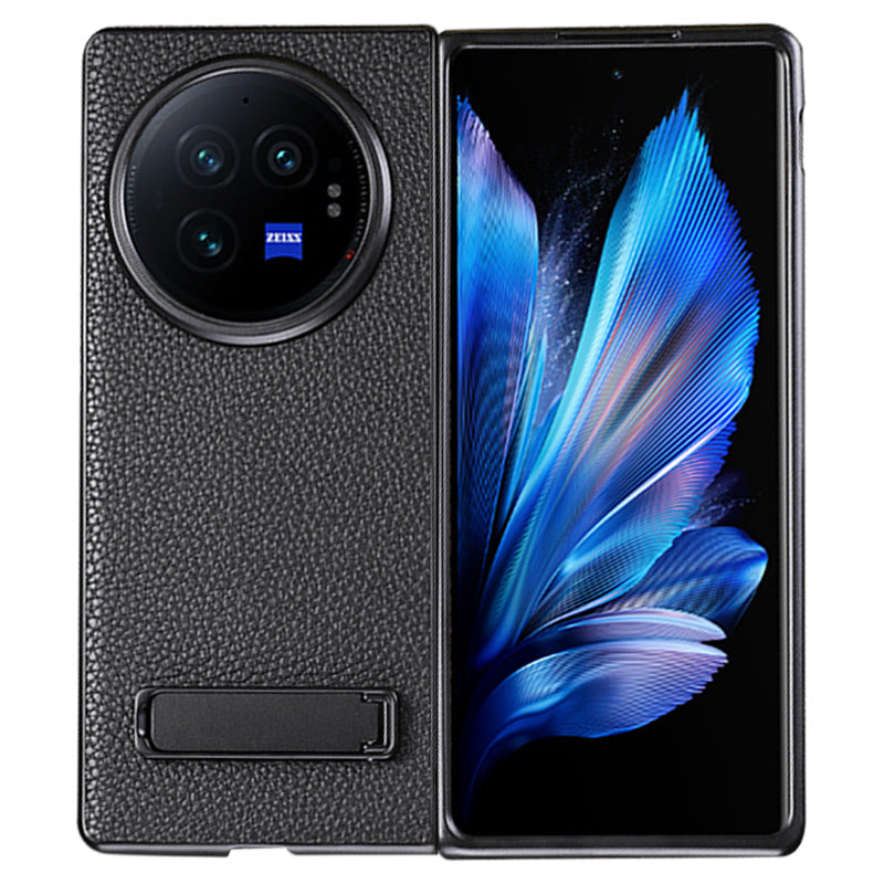 For vivo X Fold3 Pro Cell Phone Cover Drop-proof PC+PU Leather Hidden Kickstand Case - Black