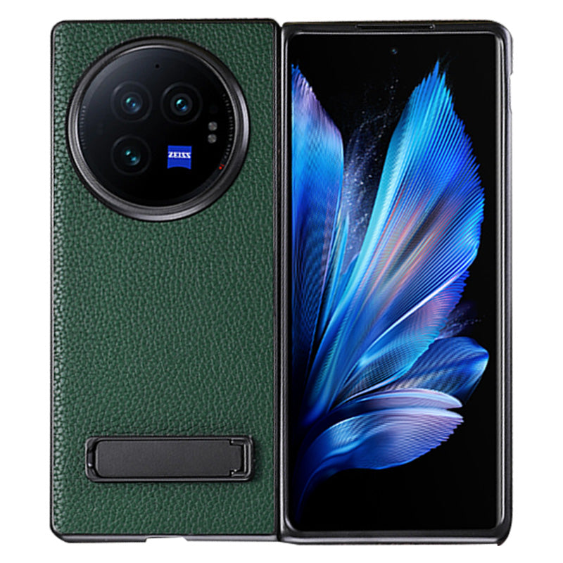 For vivo X Fold3 Pro Cell Phone Cover Drop-proof PC+PU Leather Hidden Kickstand Case - Green