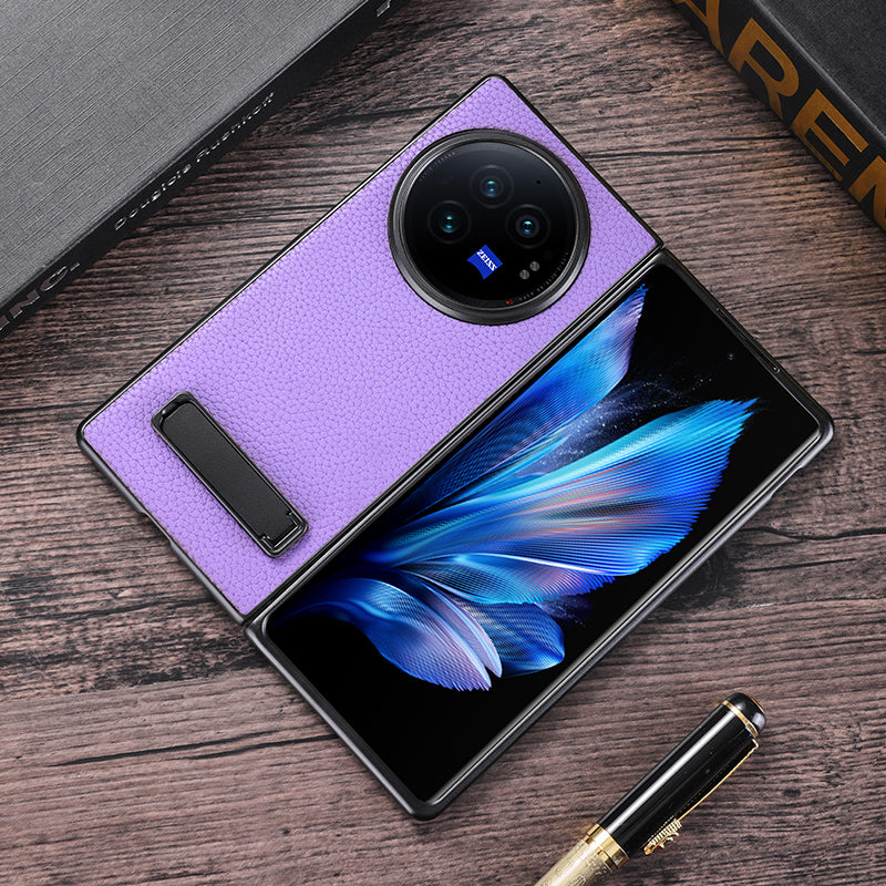 For vivo X Fold3 Pro Cell Phone Cover Drop-proof PC+PU Leather Hidden Kickstand Case - Purple
