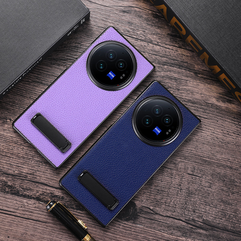 For vivo X Fold3 Pro Cell Phone Cover Drop-proof PC+PU Leather Hidden Kickstand Case - Purple
