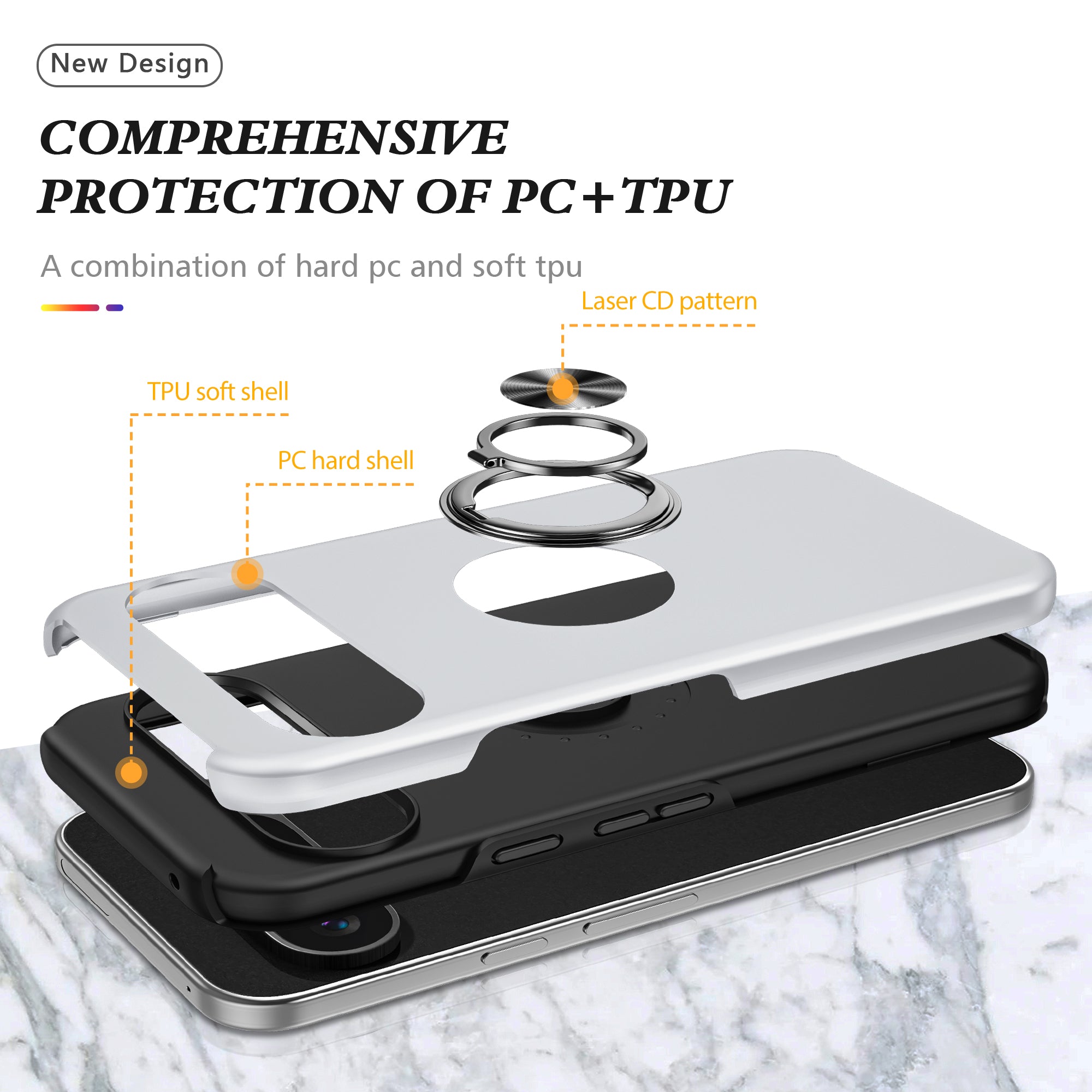 For Google Pixel 9 Case Anti-scratch PC+TPU Protective Cover with Rotary Kickstand - Silver