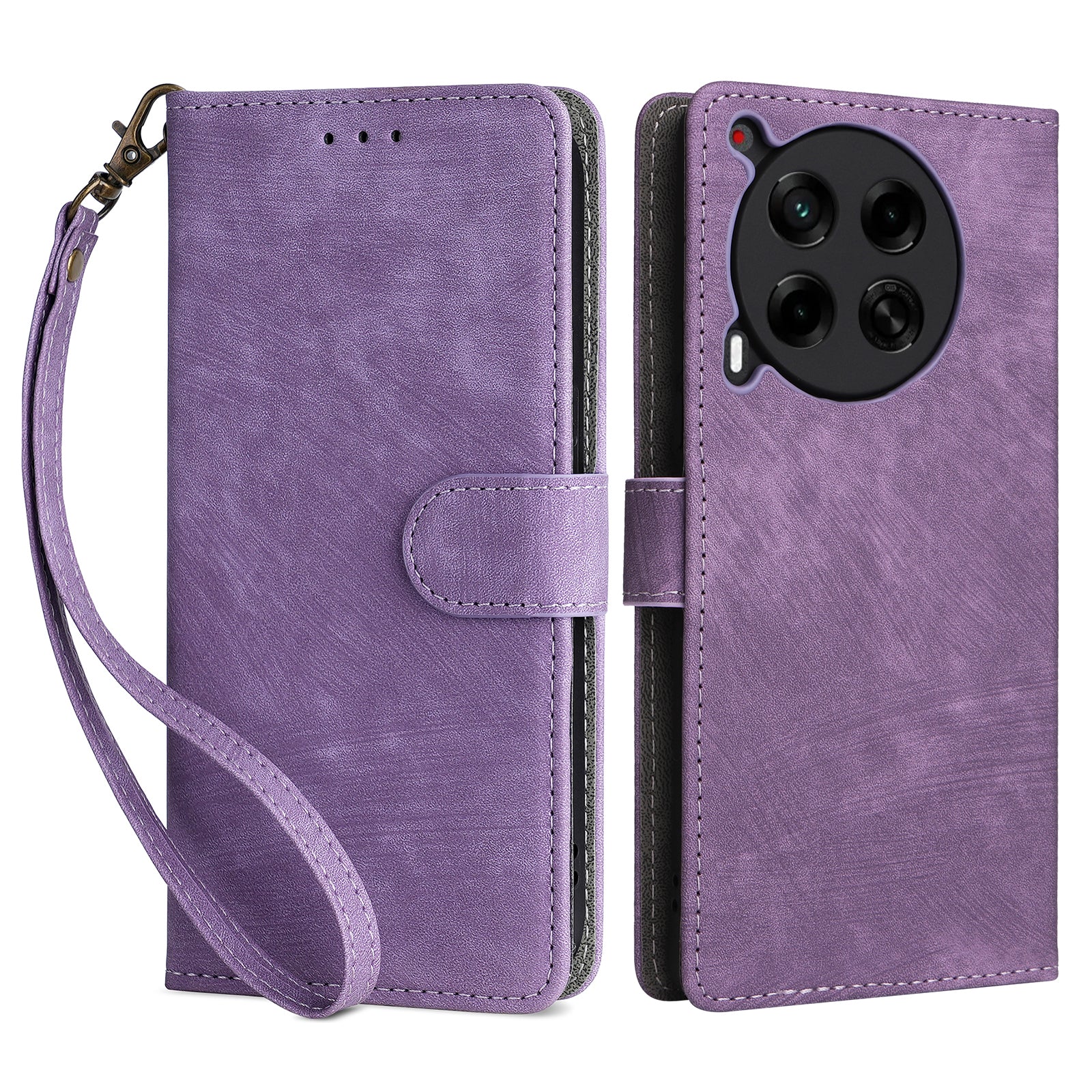 For Transsion Tecno Camon 30 5G CL7 Magnetic Case RFID Blocking Wallet Cover with Wrist Strap - Purple