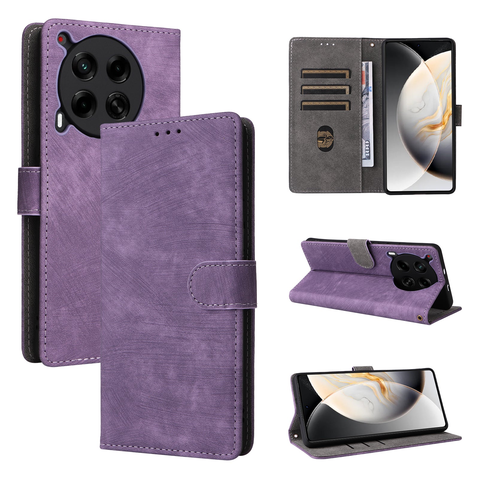 For Transsion Tecno Camon 30 5G CL7 Magnetic Case RFID Blocking Wallet Cover with Wrist Strap - Purple