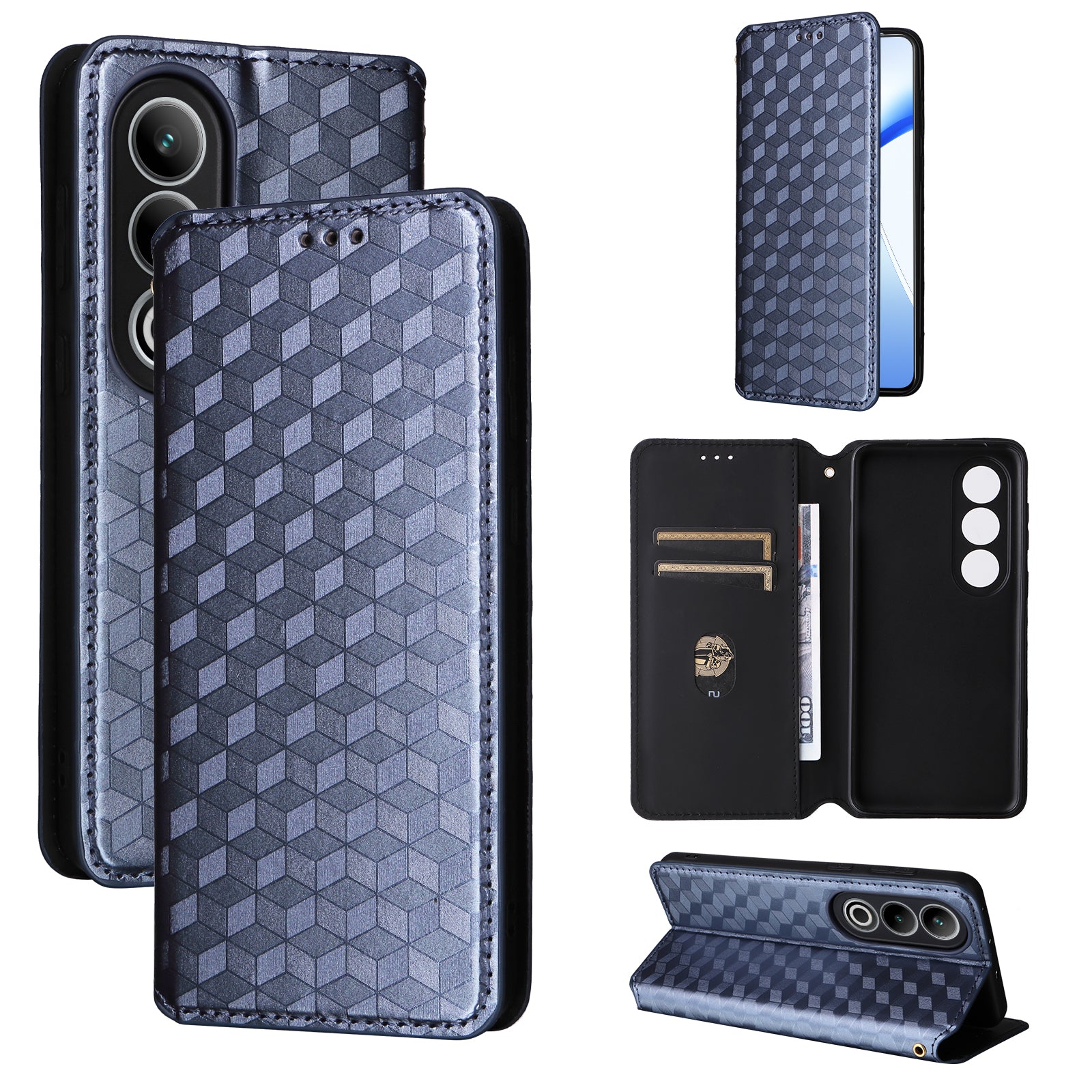 For OnePlus Nord CE4 5G Wallet Case Rhombus Imprinted PU Leather Phone Cover - Blue