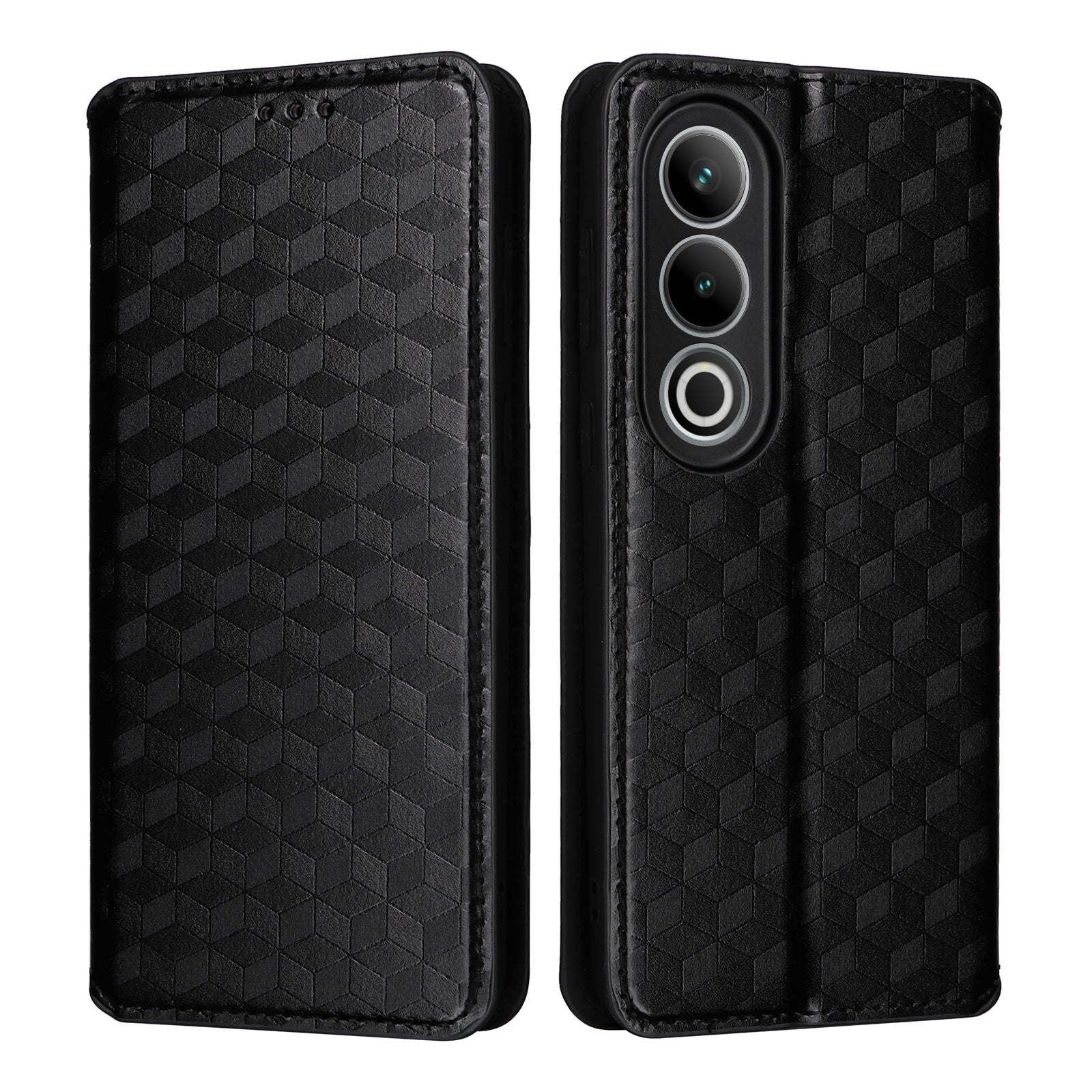 For OnePlus Nord CE4 5G Wallet Case Rhombus Imprinted PU Leather Phone Cover - Black