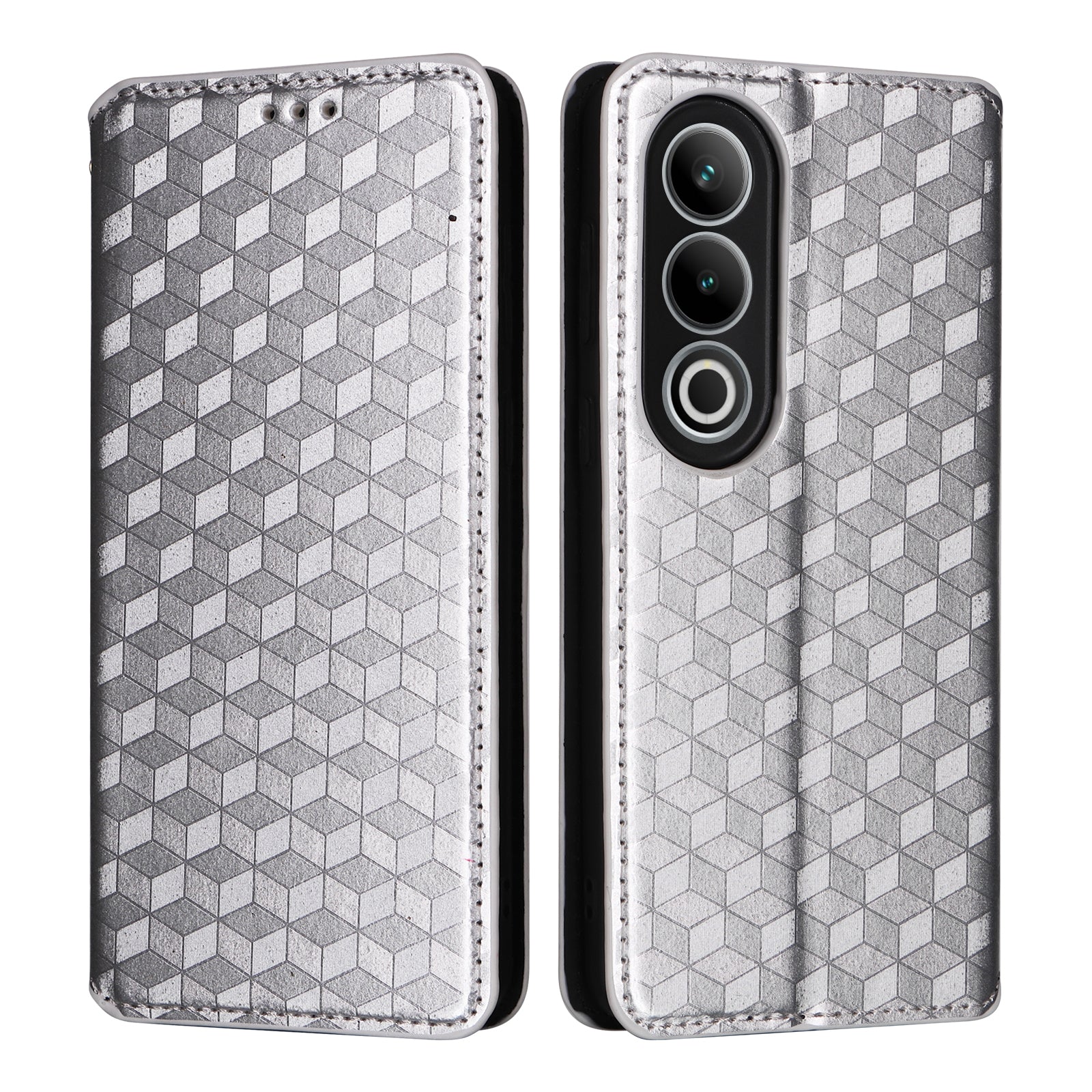 For OnePlus Nord CE4 5G Wallet Case Rhombus Imprinted PU Leather Phone Cover - Silver