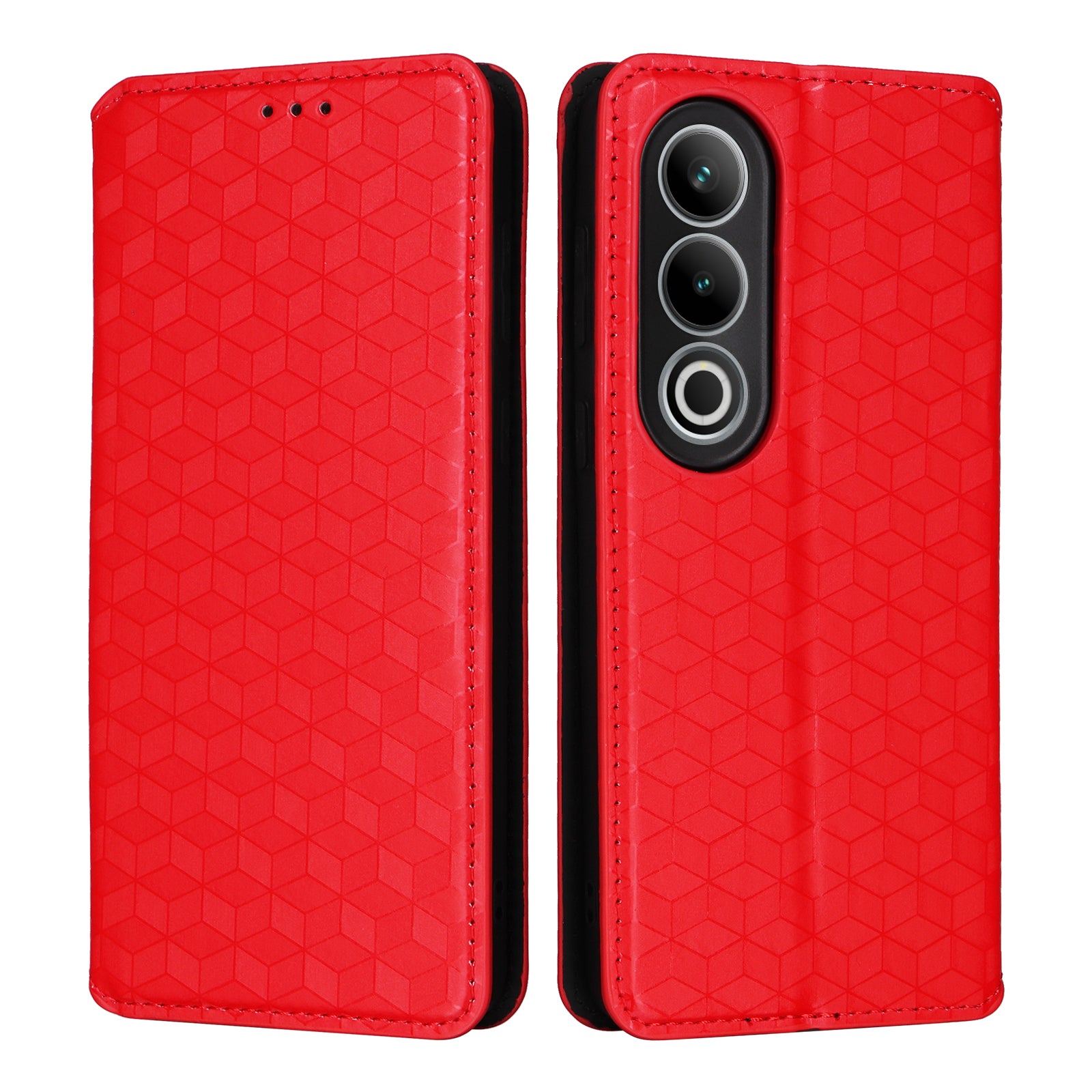 For OnePlus Nord CE4 5G Wallet Case Rhombus Imprinted PU Leather Phone Cover - Red