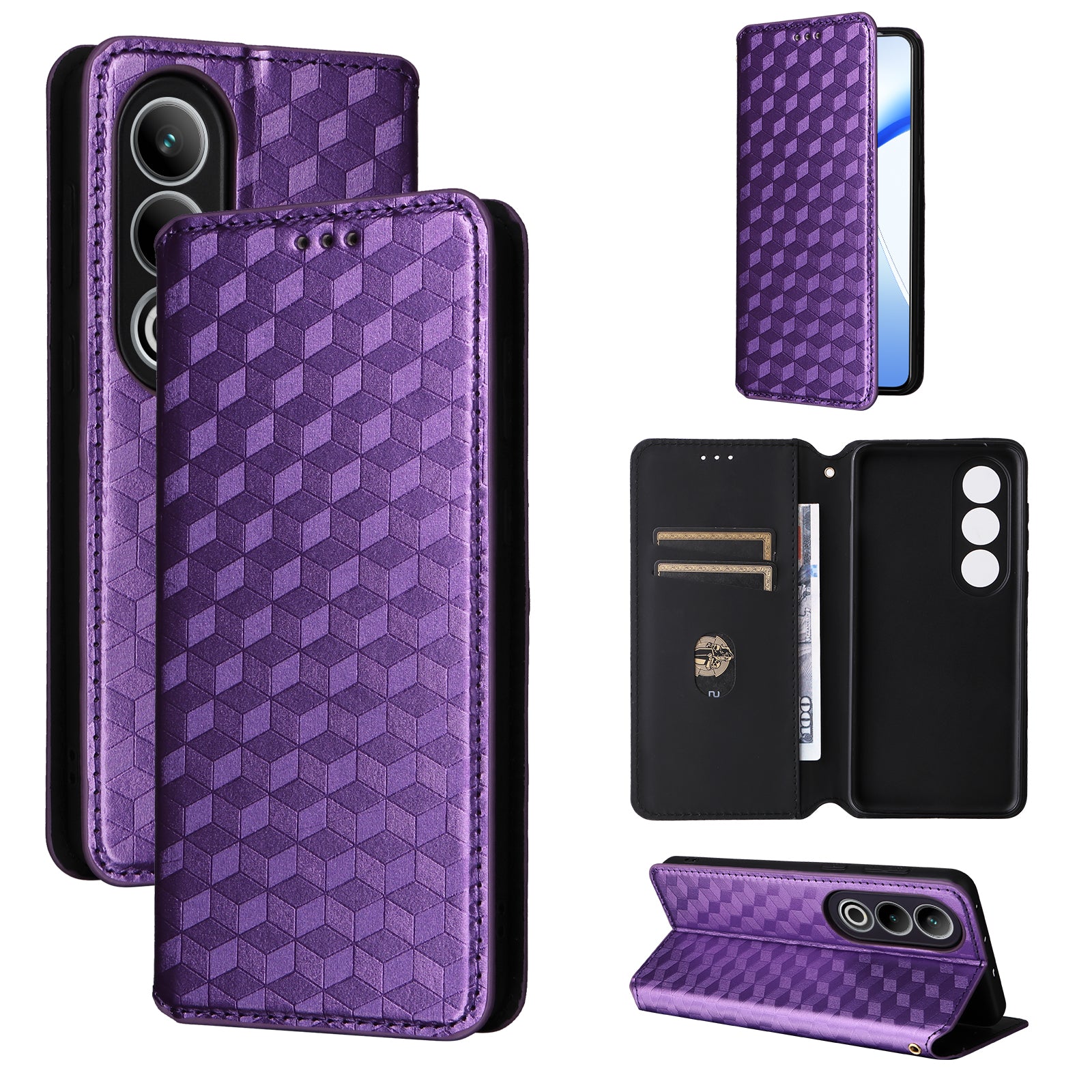 For OnePlus Nord CE4 5G Wallet Case Rhombus Imprinted PU Leather Phone Cover - Purple