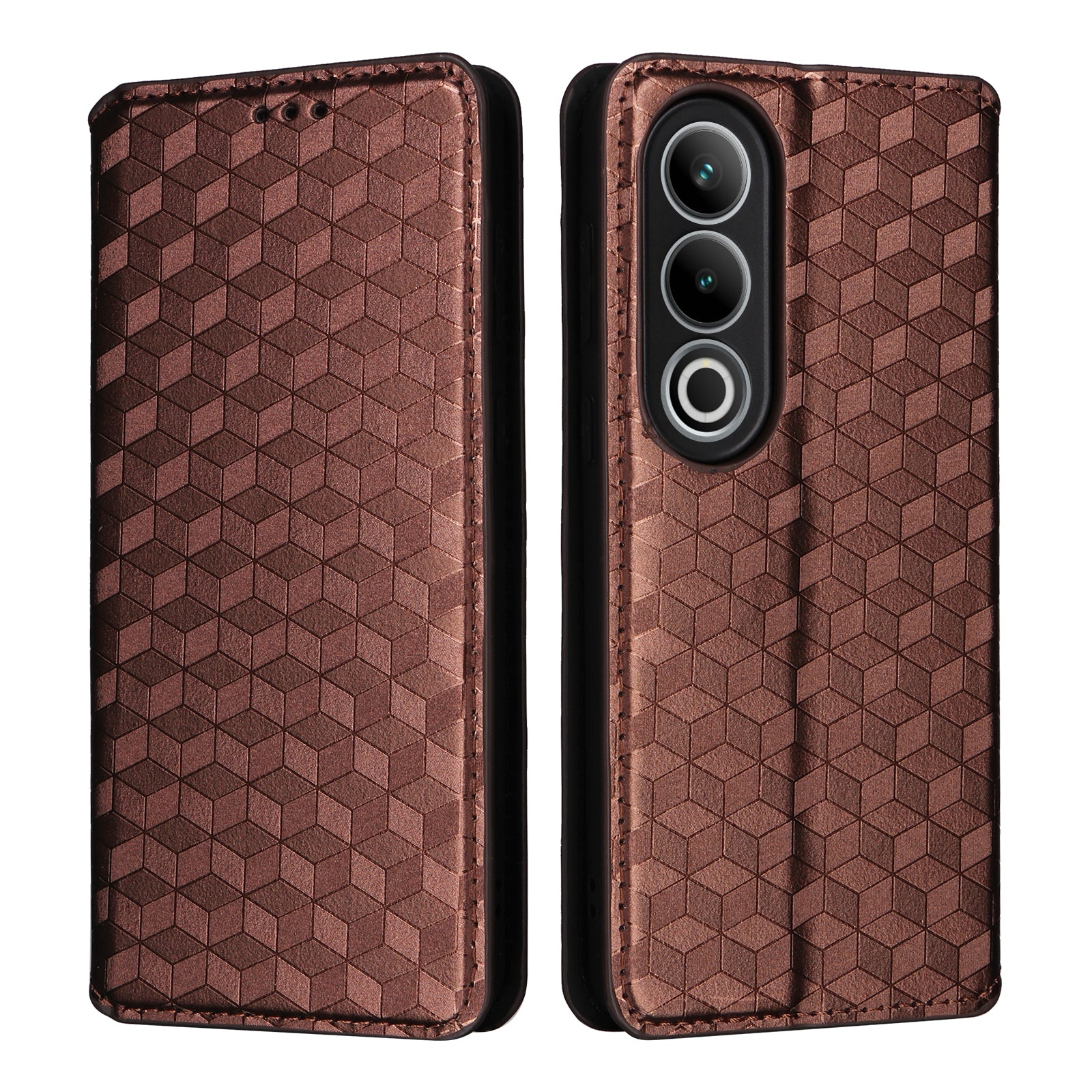 For OnePlus Nord CE4 5G Wallet Case Rhombus Imprinted PU Leather Phone Cover - Brown