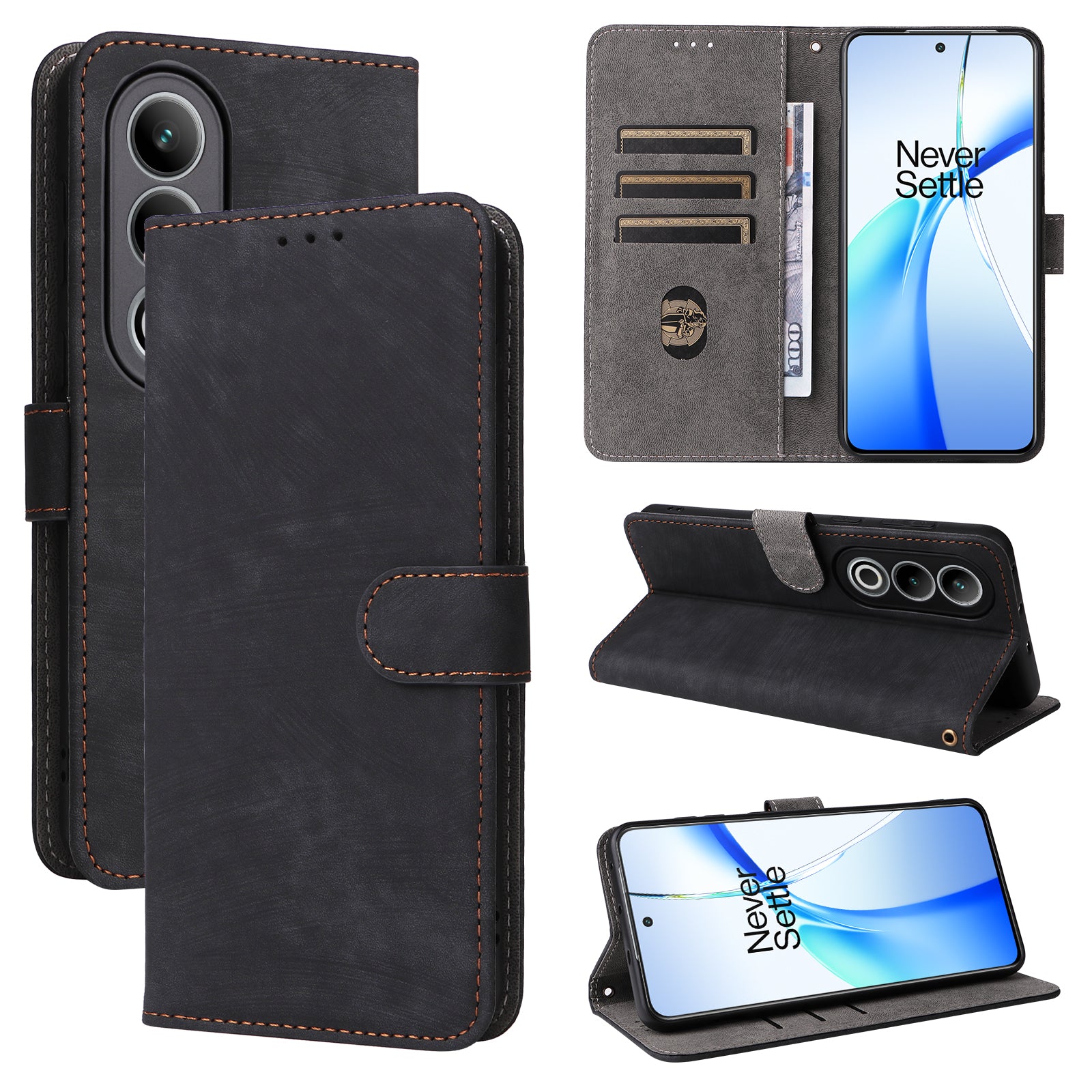 For OnePlus Nord CE4 5G Leather Phone Case with RFID Blocking Wallet  - Black