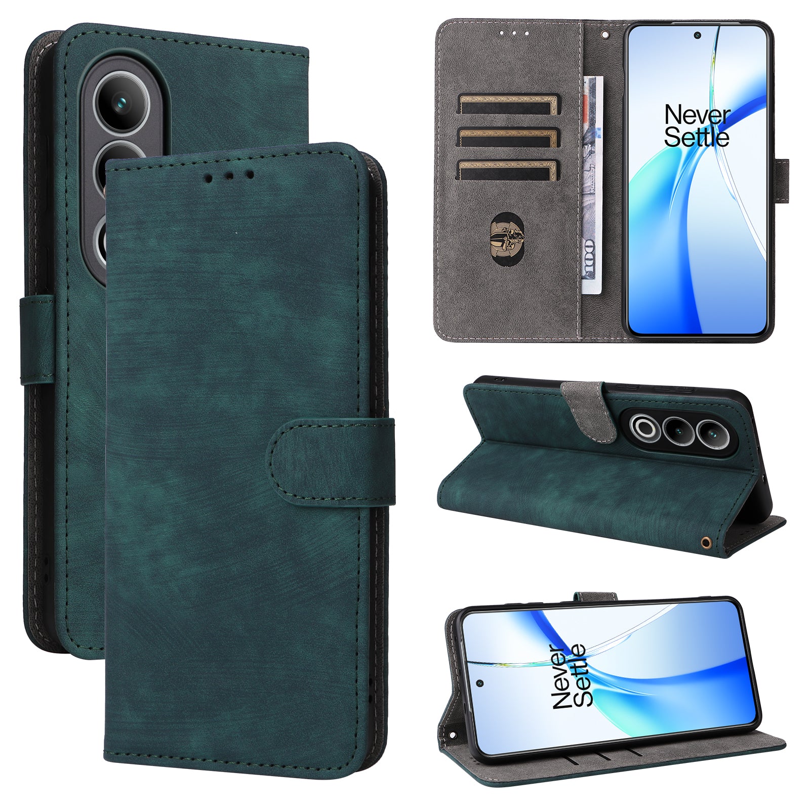 For OnePlus Nord CE4 5G Leather Phone Case with RFID Blocking Wallet  - Green