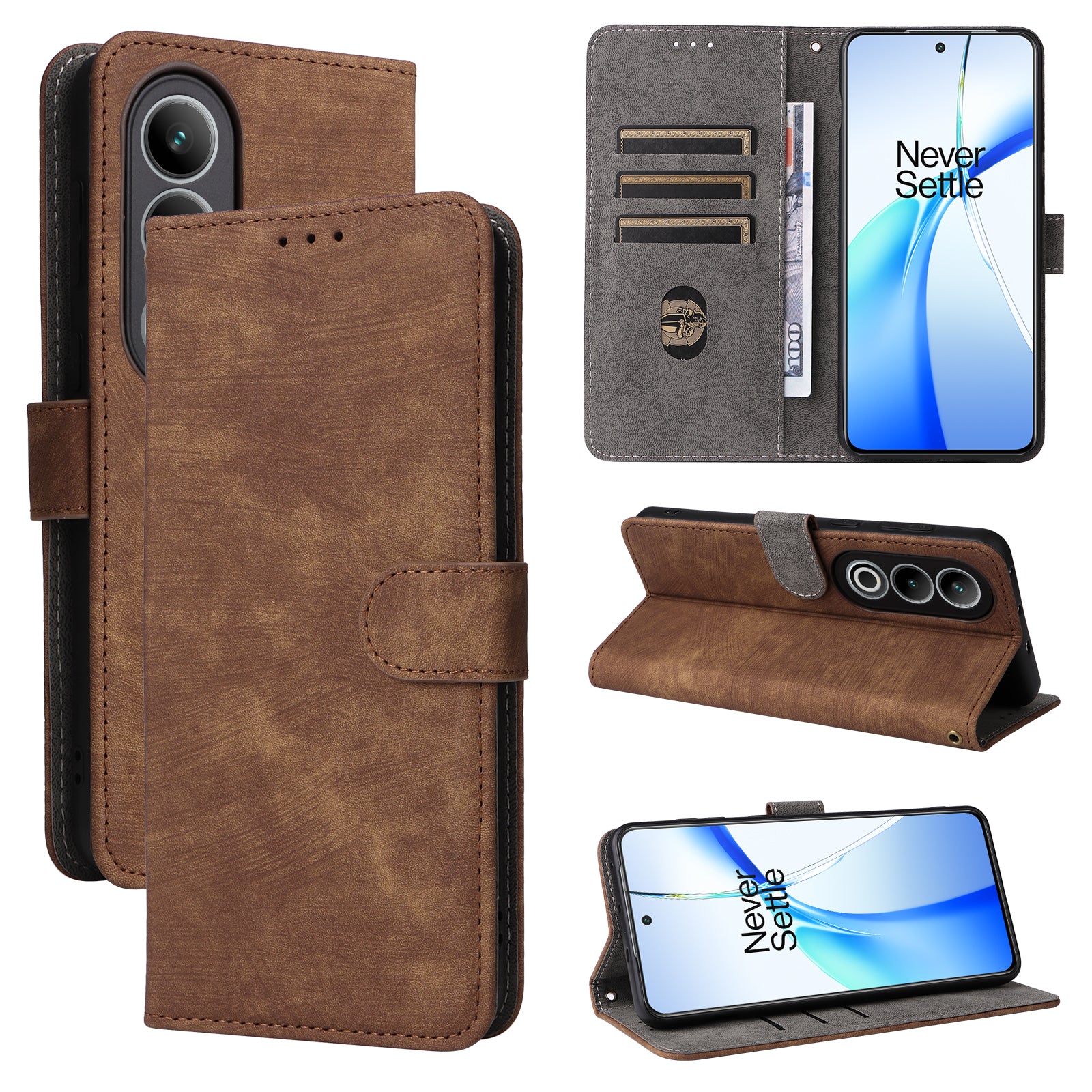 For OnePlus Nord CE4 5G Leather Phone Case with RFID Blocking Wallet  - Brown